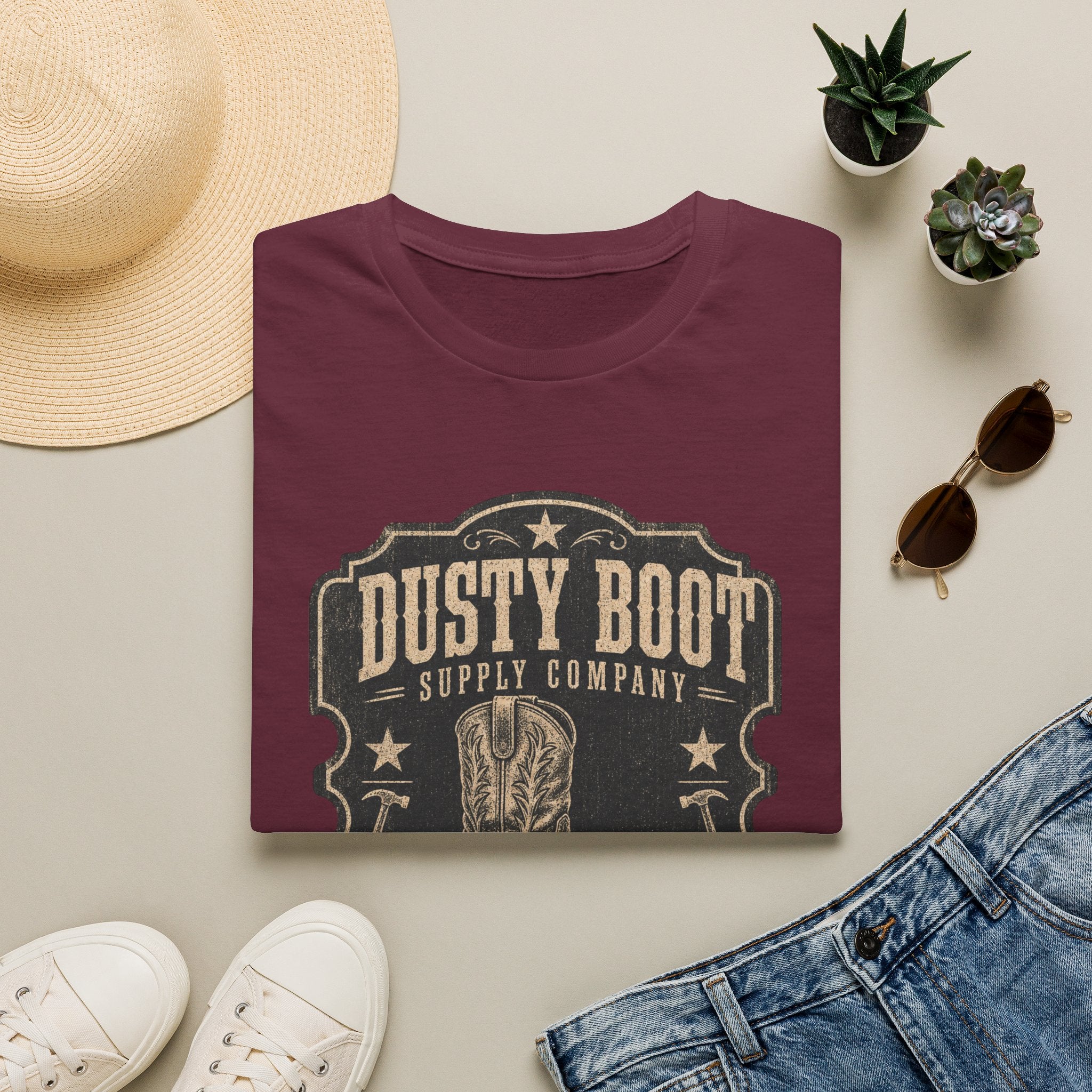 Dusty Boot Supply Company Vintage Western T‑Shirt — Cowboy Boot Graphic Tee