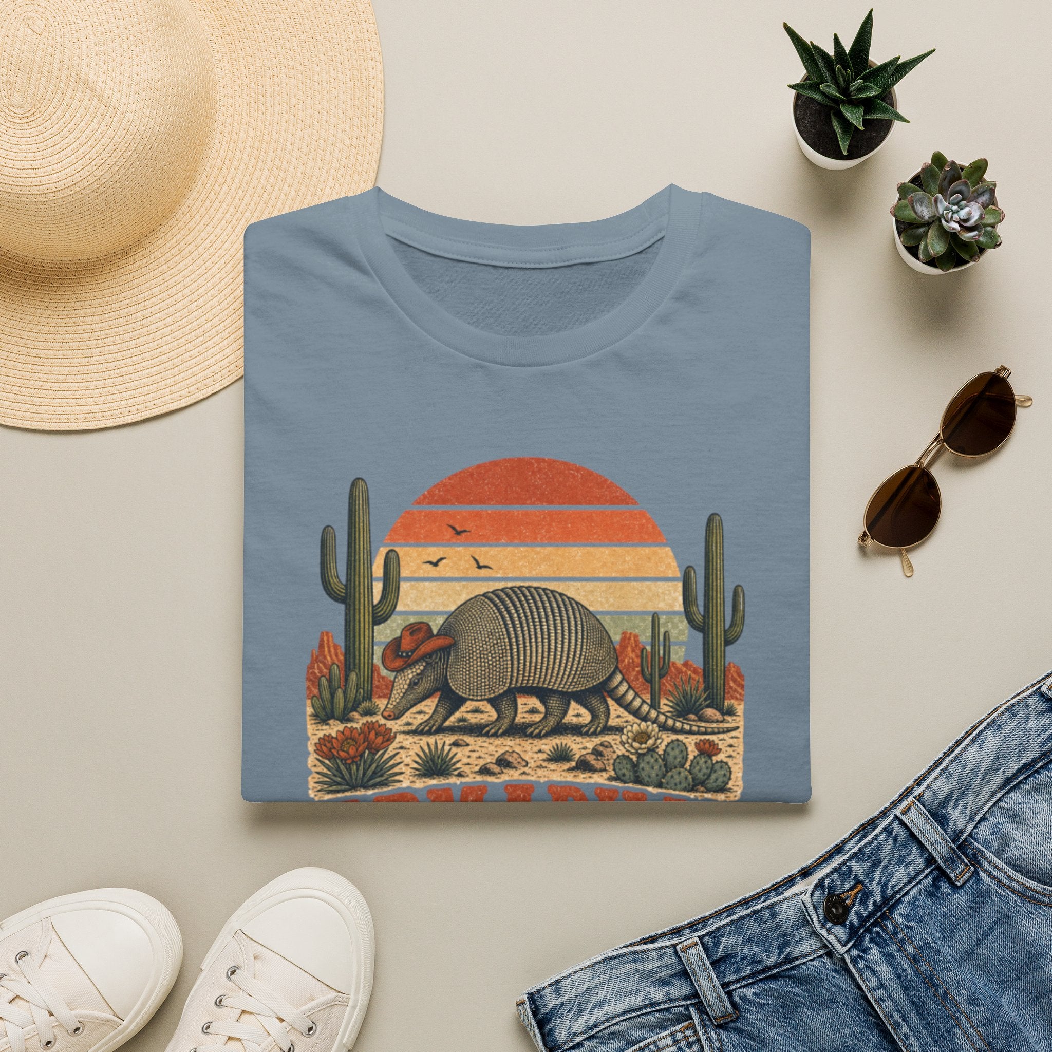 Armadillo Country T-Shirt — Retro Desert Sunset Graphic Shirt