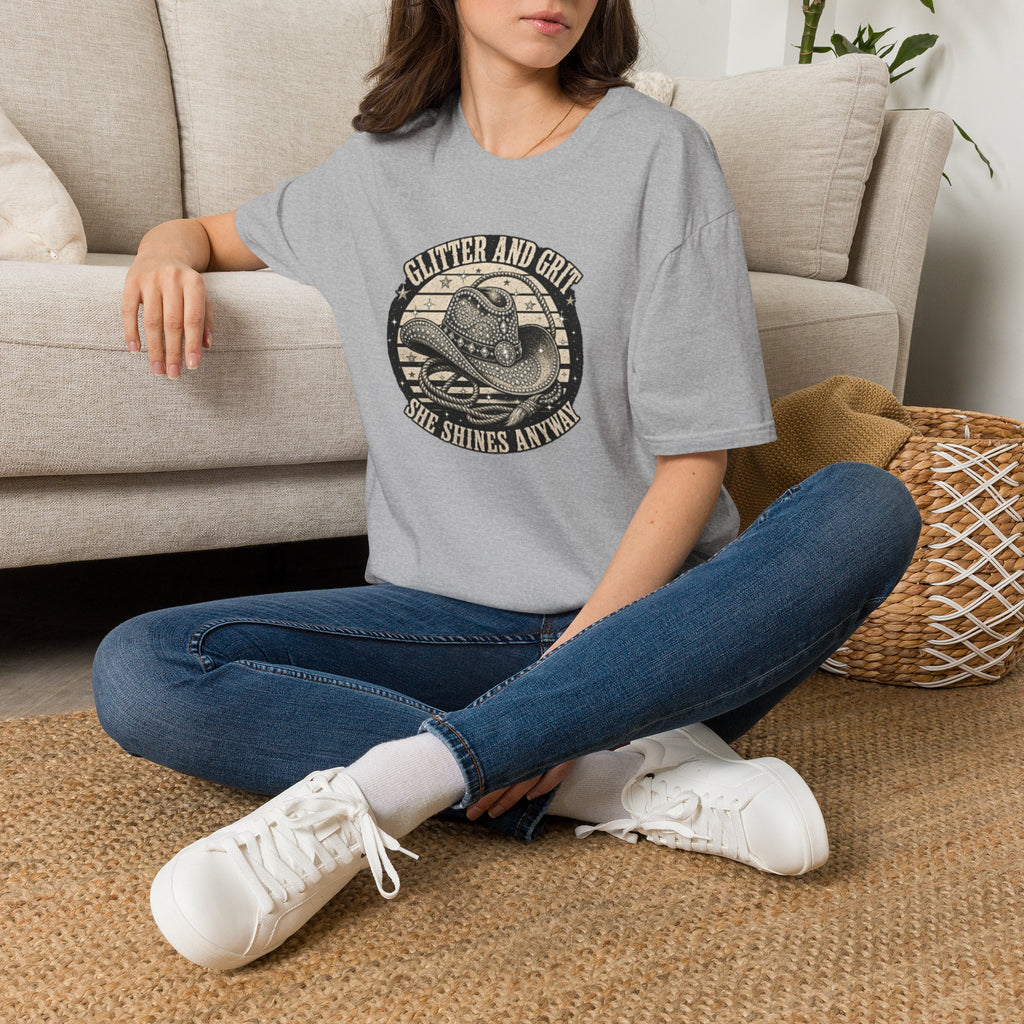 Glitter and Grit Cowboy Hat T-Shirt — She Shines Anyway Graphic Tee