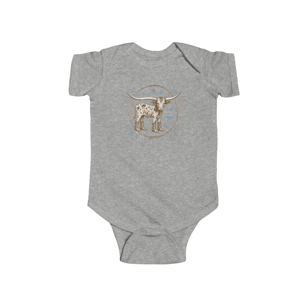 Cute Longhorn Calf Infant Bodysuit — Western Baby Onesie with Star Medallion