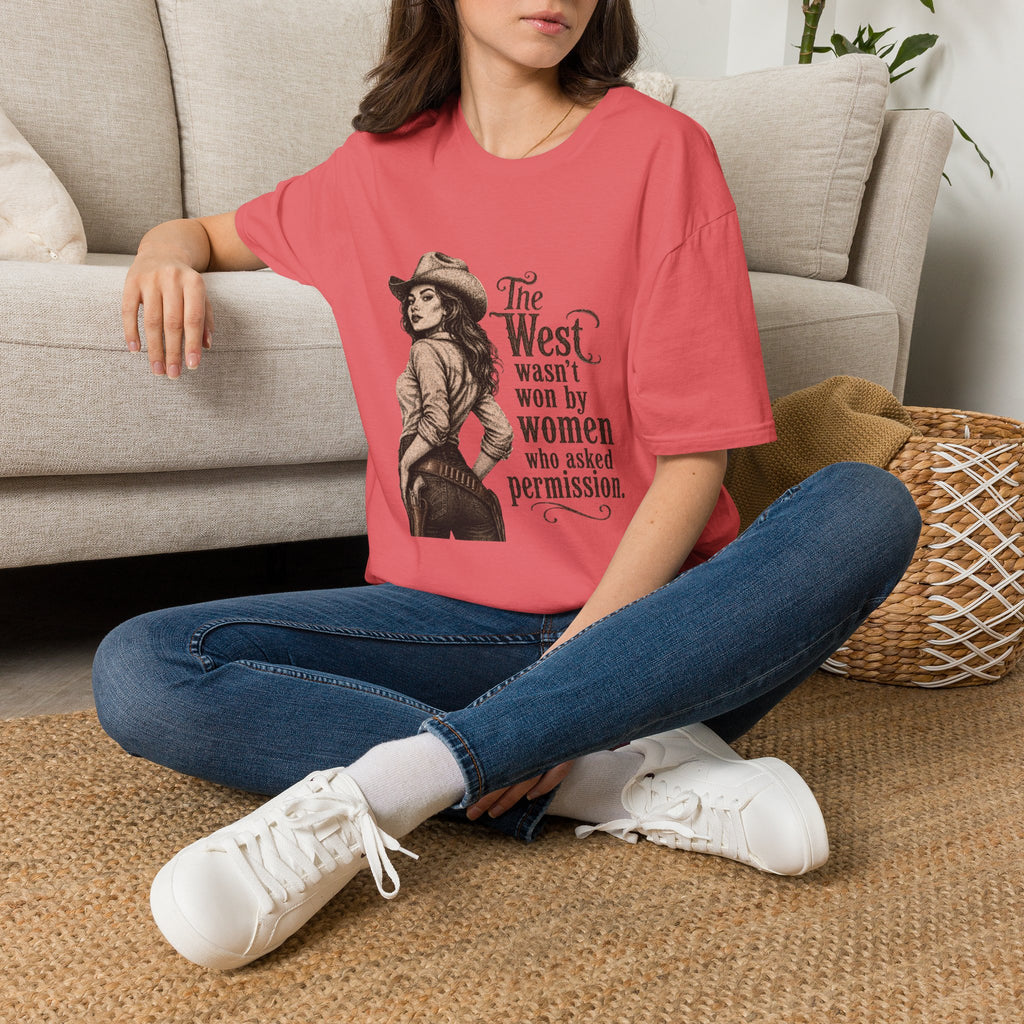 T‑Shirt — “The West Wasn’t Won by Women Who Asked Permission” Vintage Cowgirl Graphic