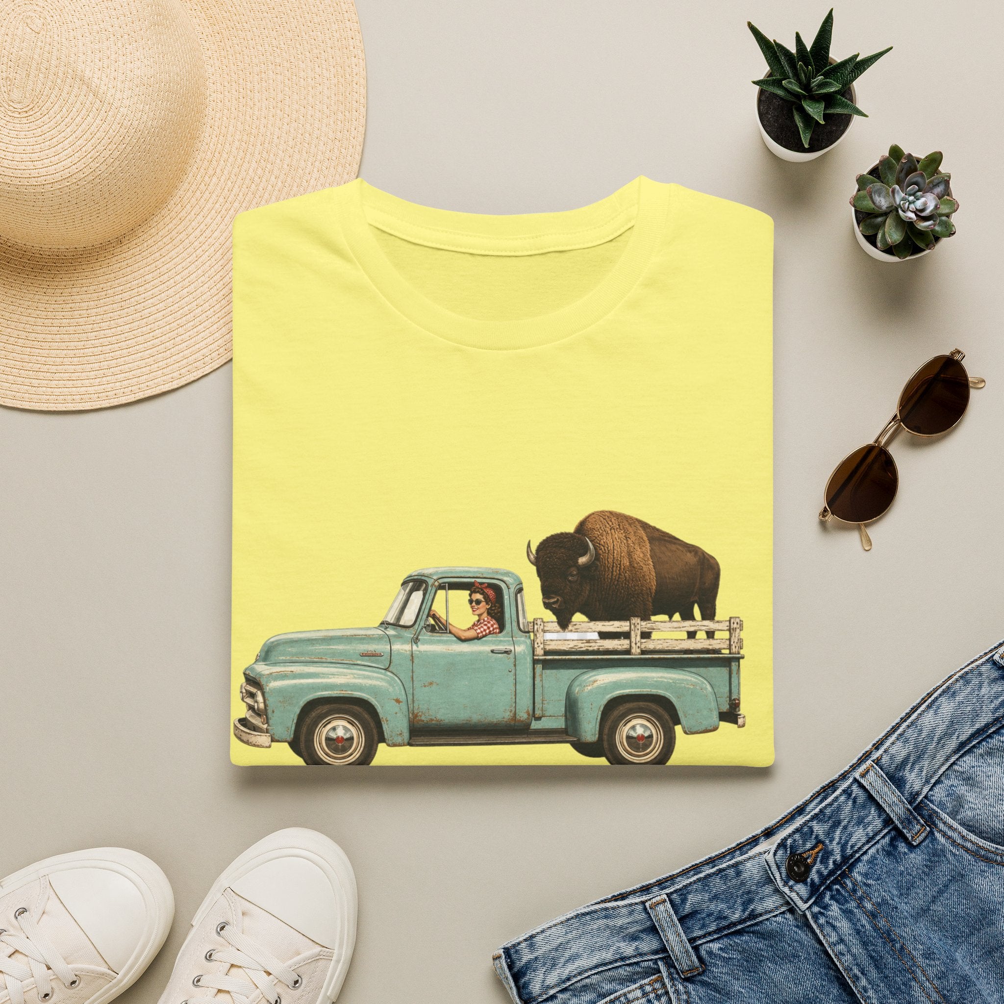 Vintage Truck & Buffalo T-Shirt — Retro Western Road Trip Tee