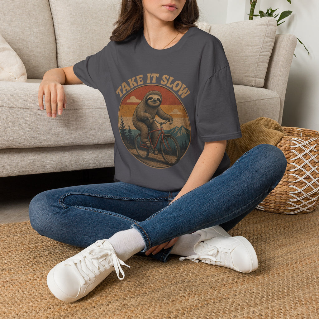 Take It Slow Sloth T-Shirt | Retro Sloth Bicycle Design
