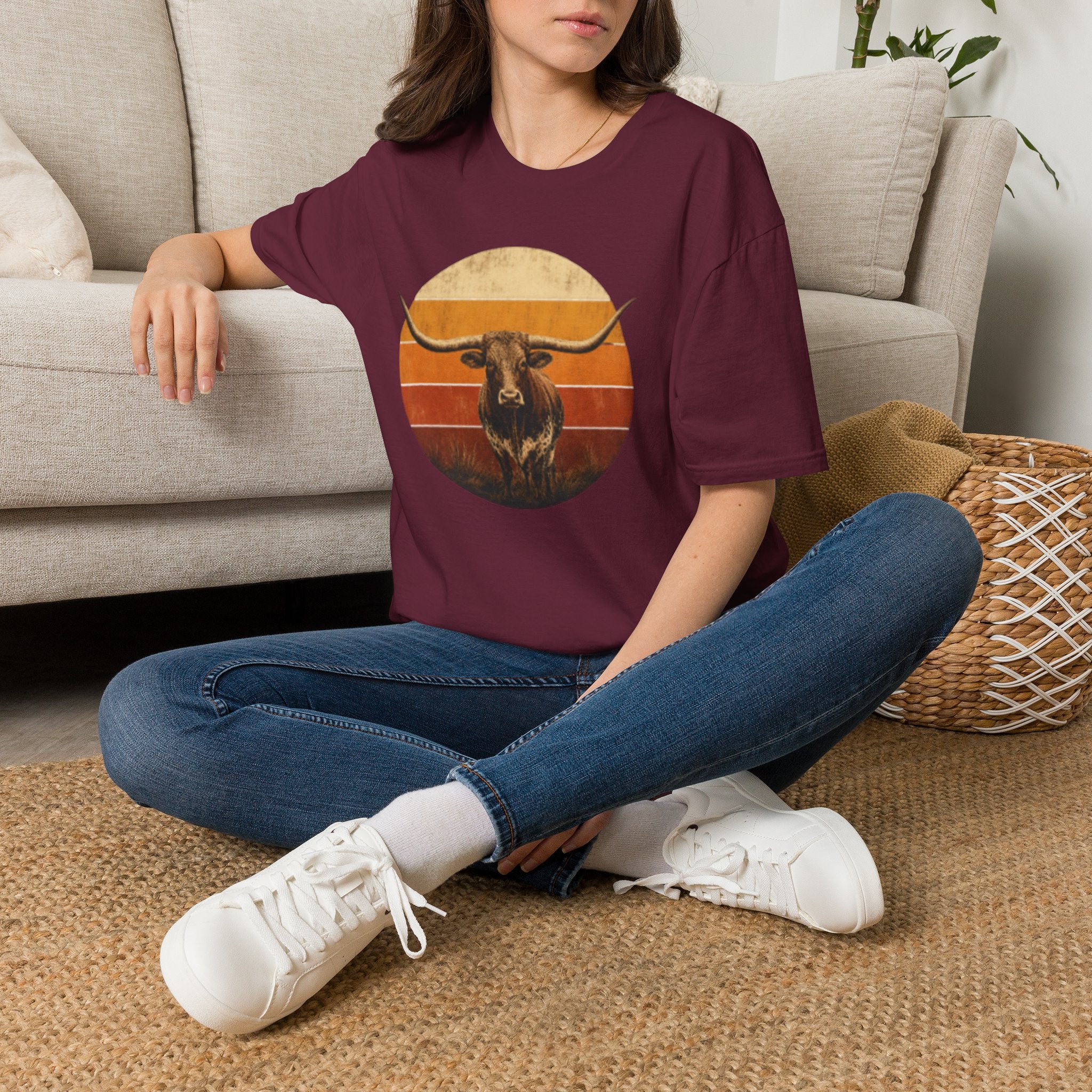 Longhorn Bull Retro Sunset T-Shirt