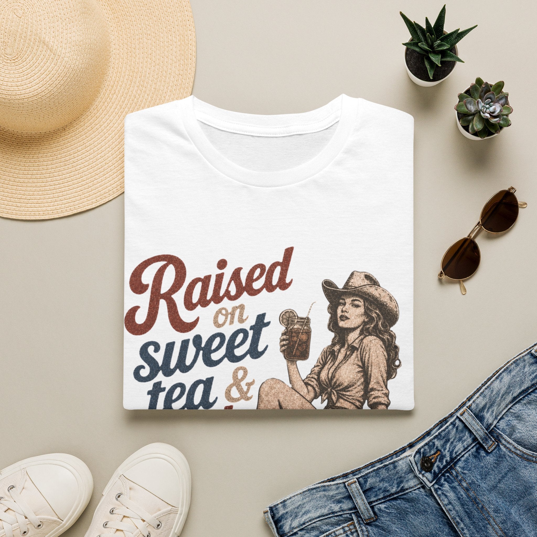 Raised on Sweet Tea & Bad Decisions T-Shirt — Southern Cowgirl Retro Graphic Tee