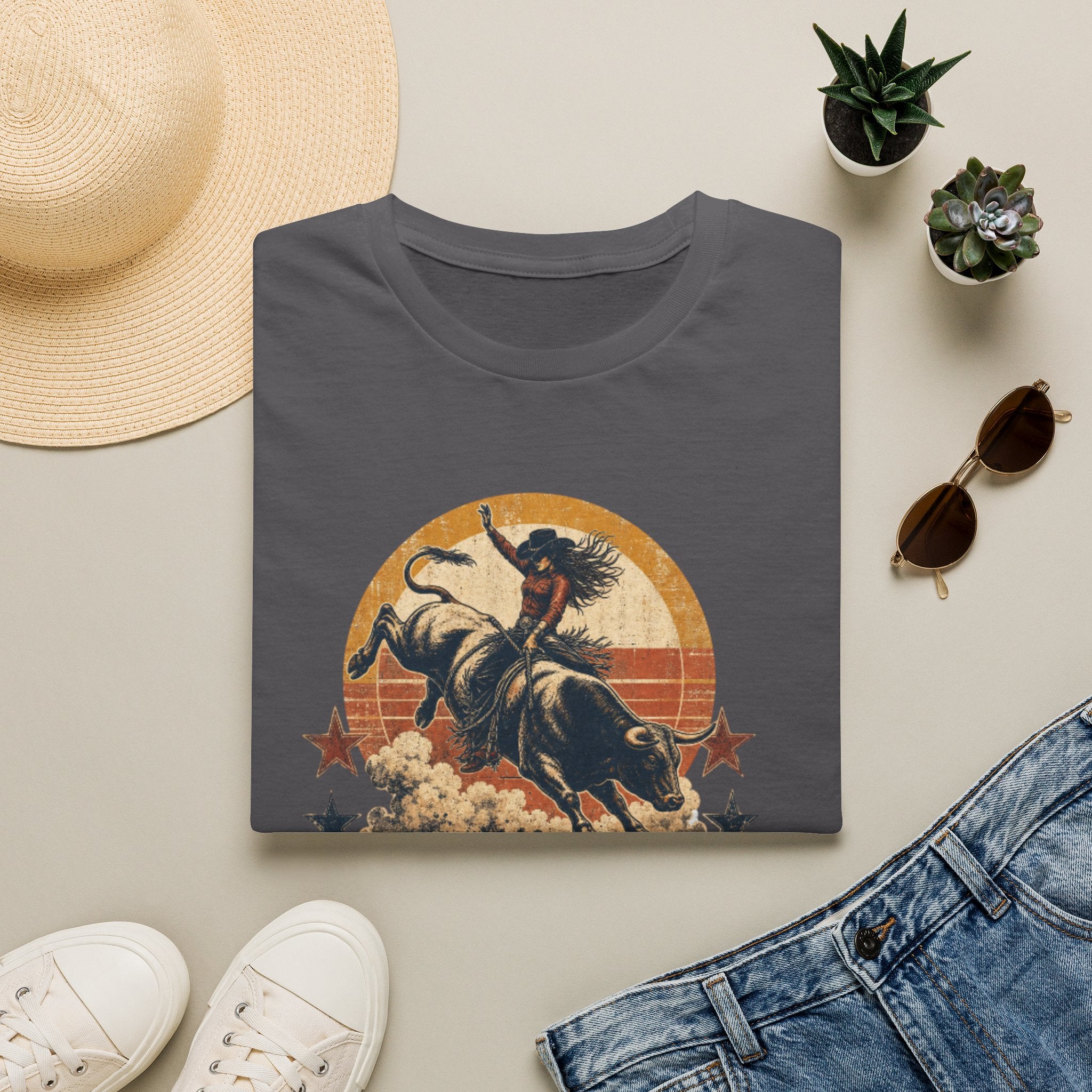 Hold On Cowgirl T-Shirt — Vintage Rodeo Bull Rider Tee