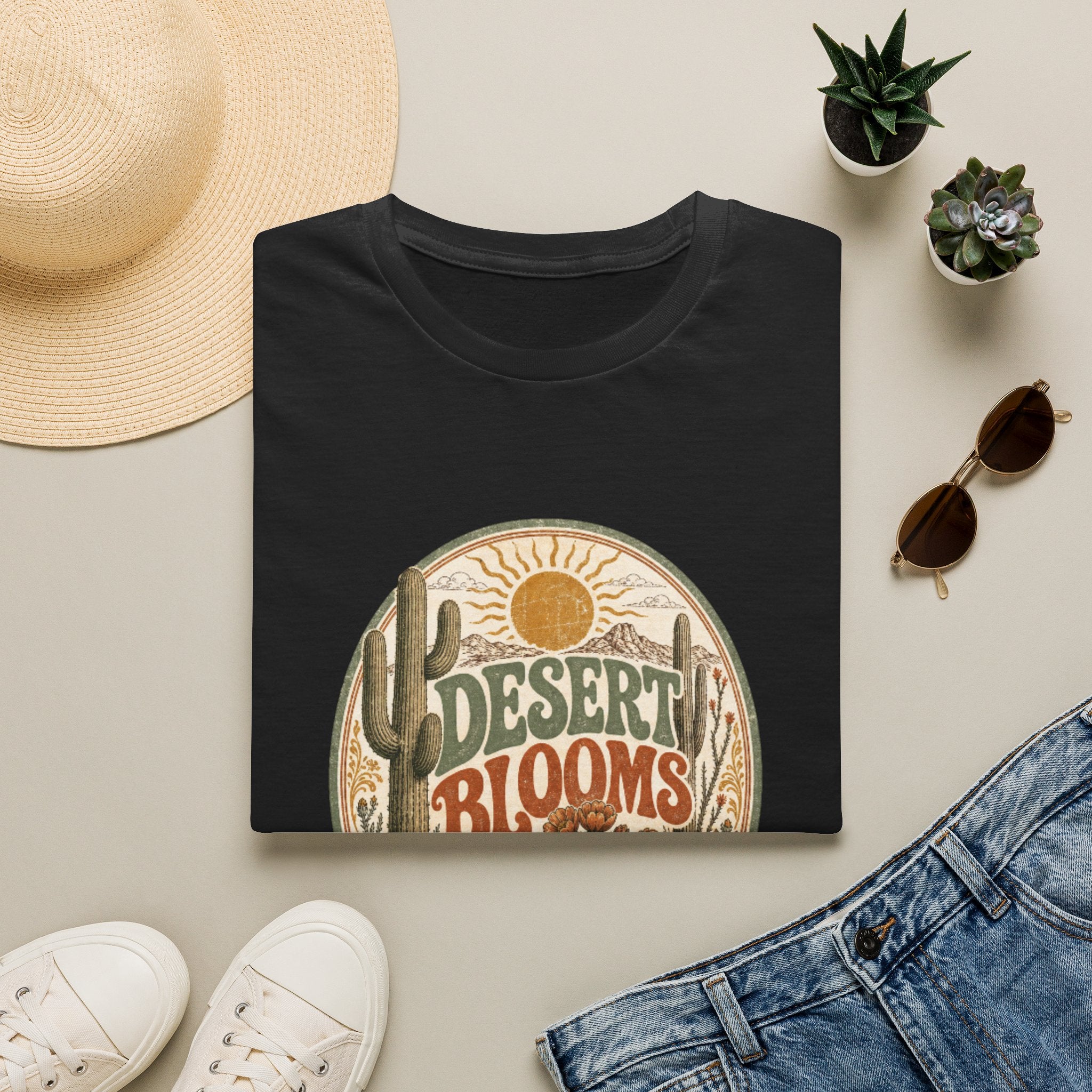Desert Blooms T-Shirt — Vintage Southwestern Cactus Floral Graphic