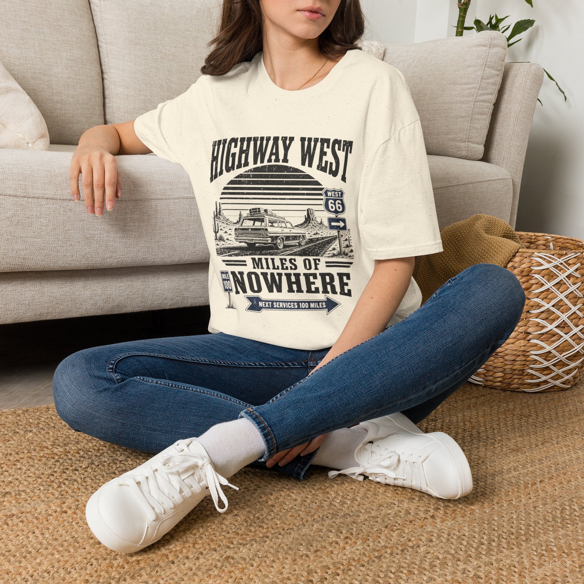 Highway West T-Shirt — 'Miles of Nowhere' Vintage Route 66 Road Trip Tee