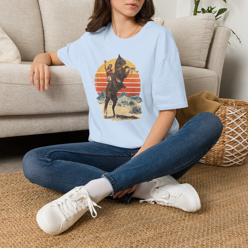 Retro Cowboy Rodeo T-Shirt — Rearing Horse & Rider Graphic