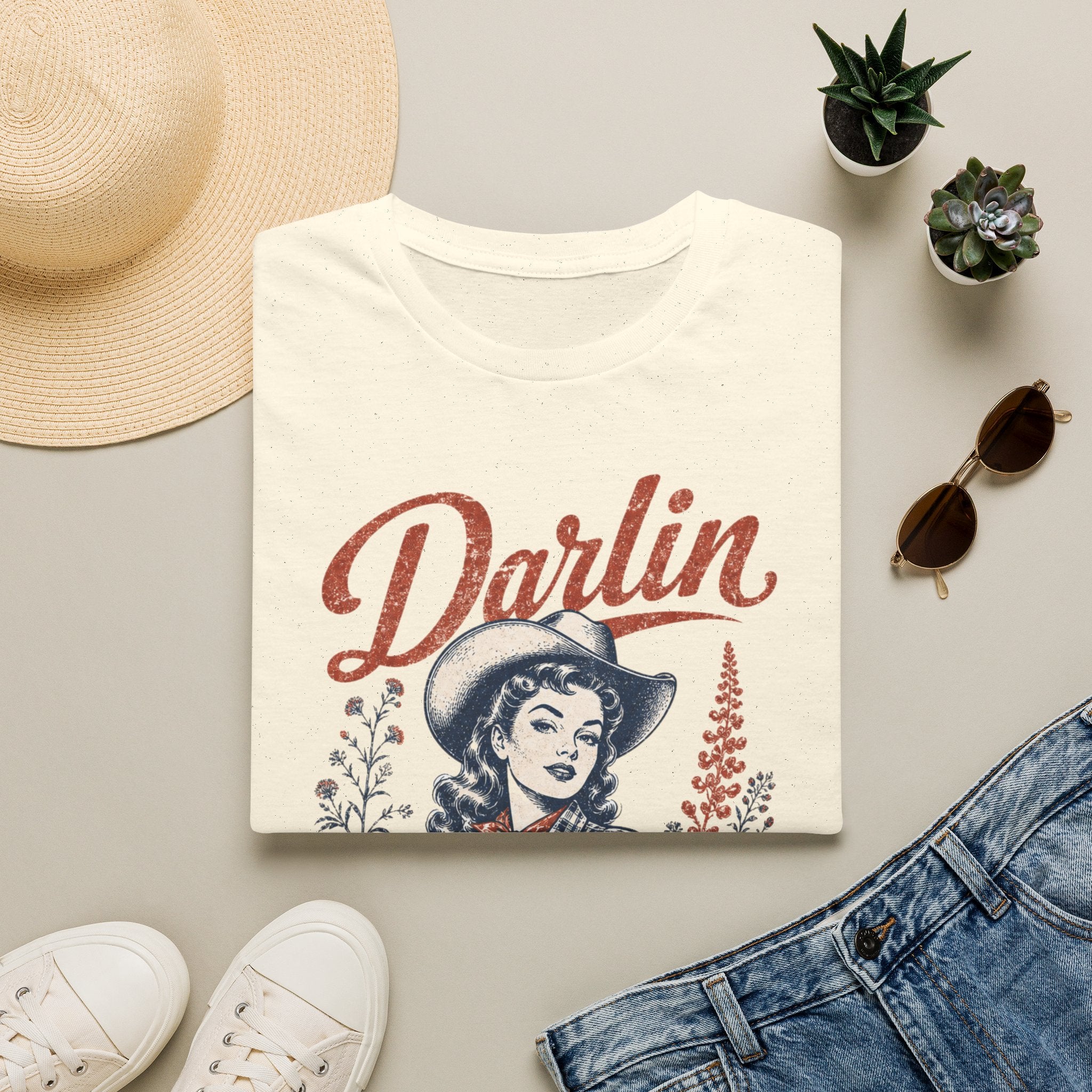 Darlin' Cowgirl T‑Shirt — Retro Western Graphic Tee ('Darlin' text)