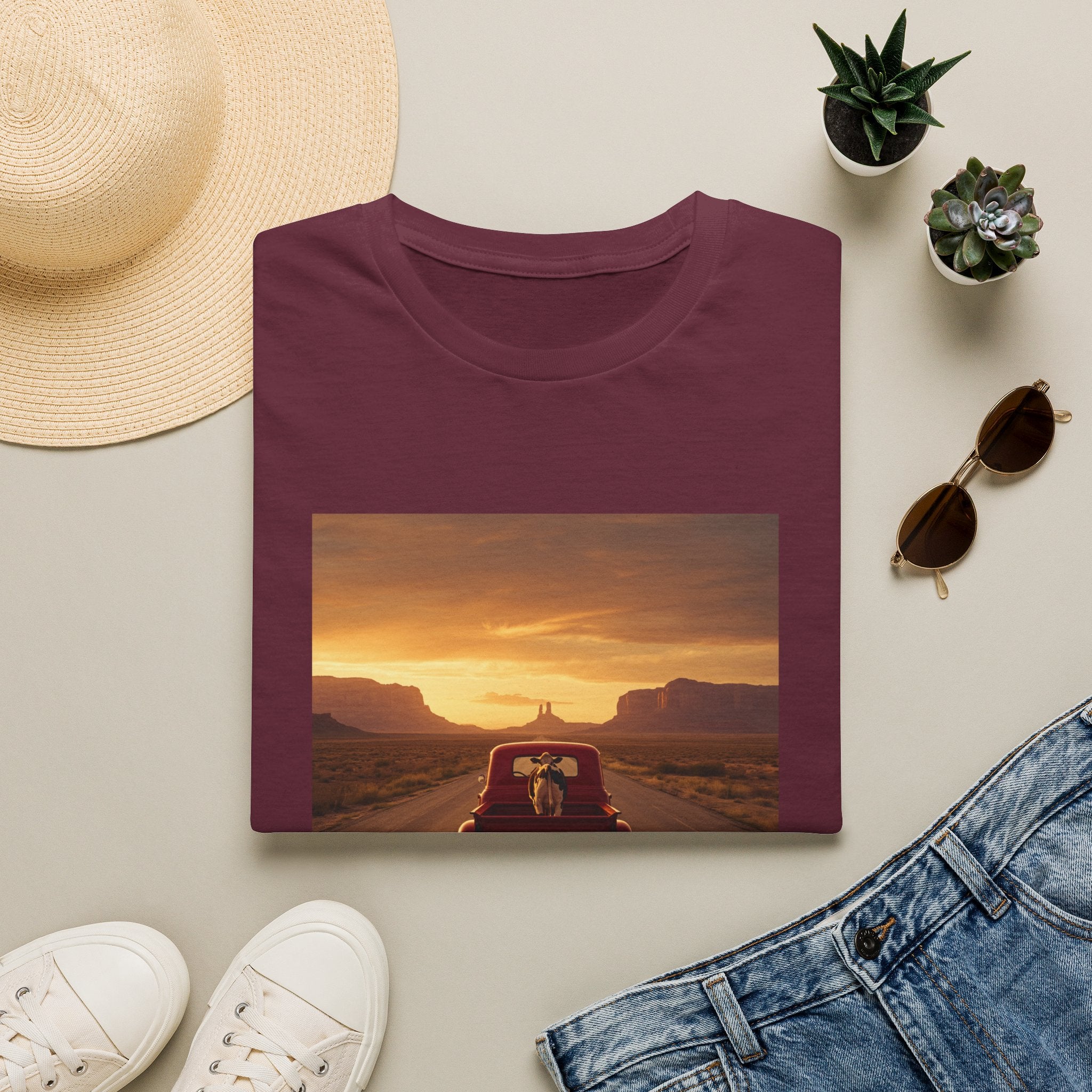Sunset Road Trip T-Shirt — Retro Car Highway Scenic Tee