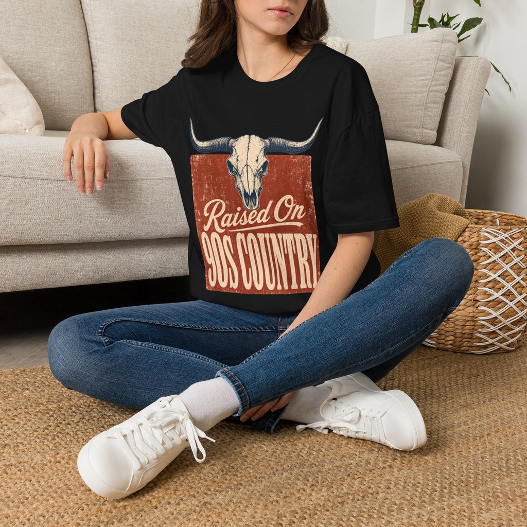 Raised On SOS Country T‑Shirt — Vintage Steer Skull Western Tee