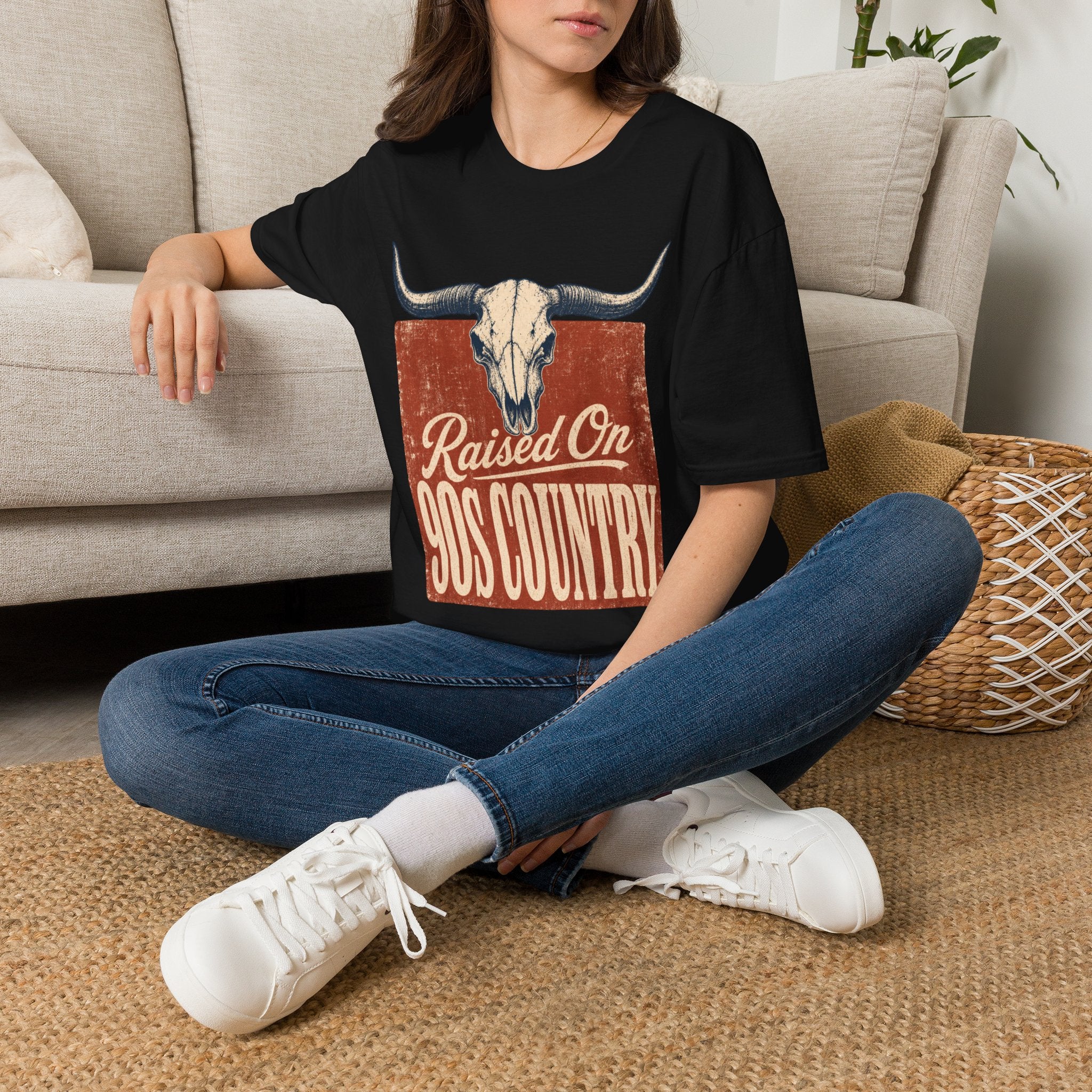 Raised On SOS Country T‑Shirt — Vintage Steer Skull Western Tee