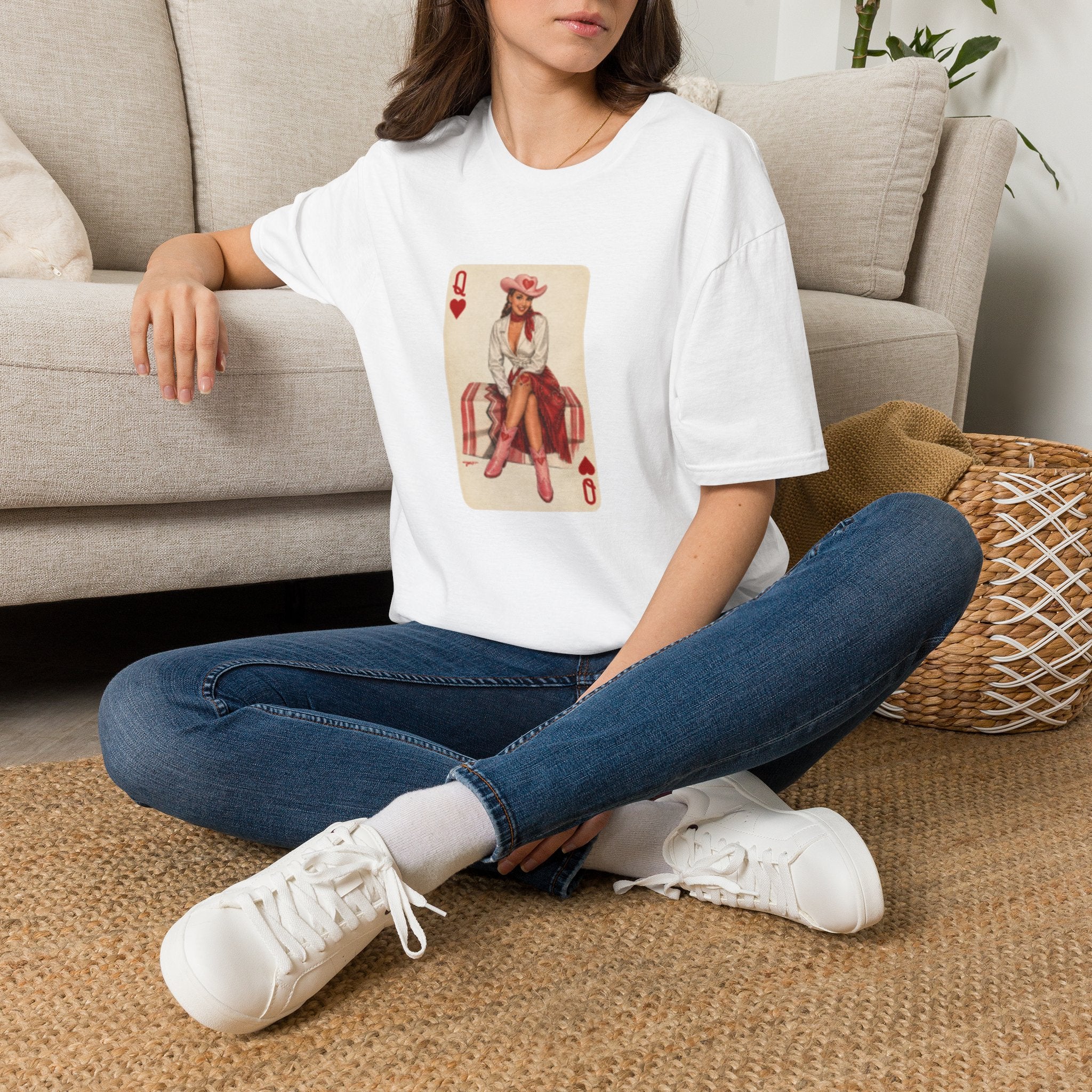 Queen of Hearts Cowboy T‑Shirt — Vintage Playing Card Western Graphic Tee