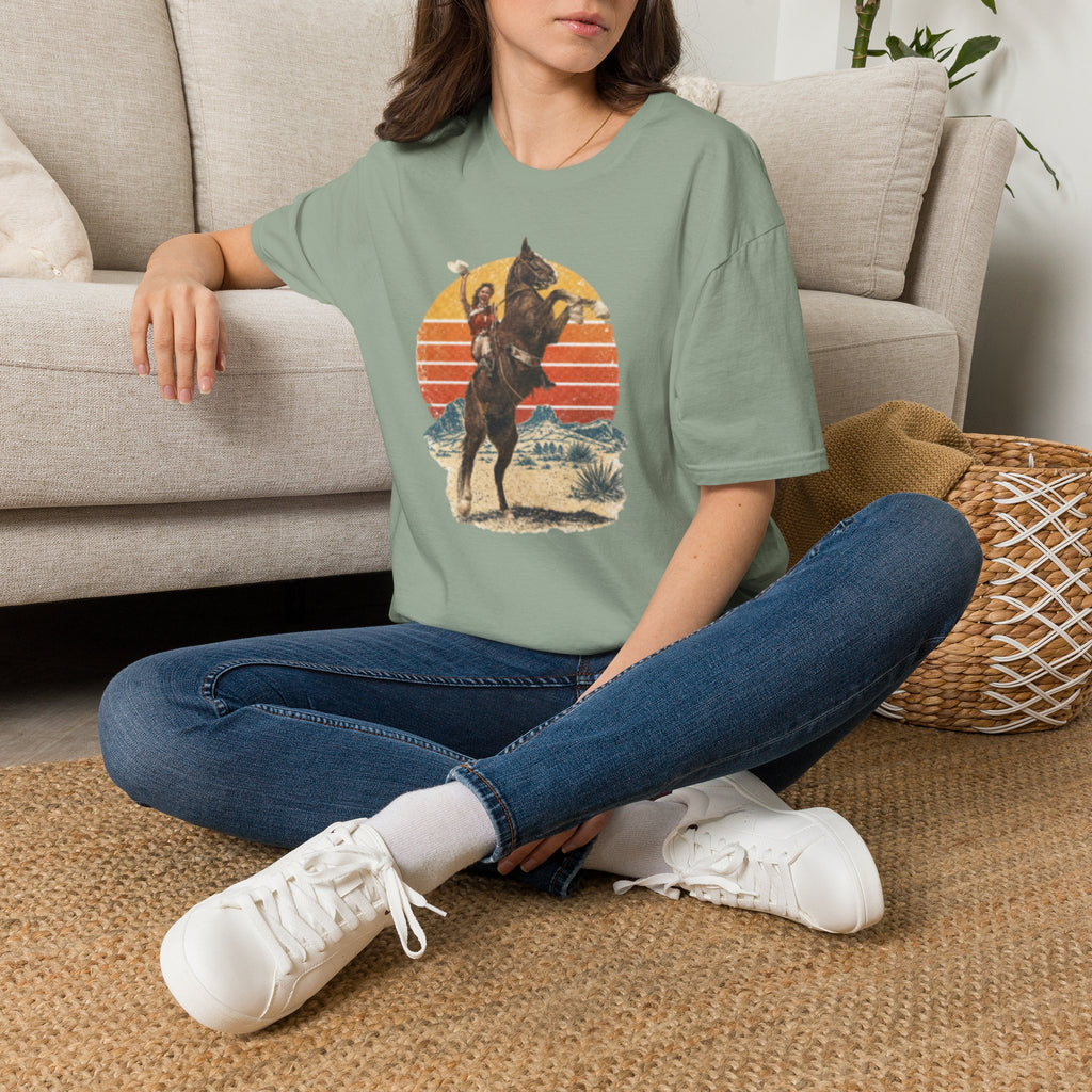 Retro Cowboy Rodeo T-Shirt — Rearing Horse & Rider Graphic