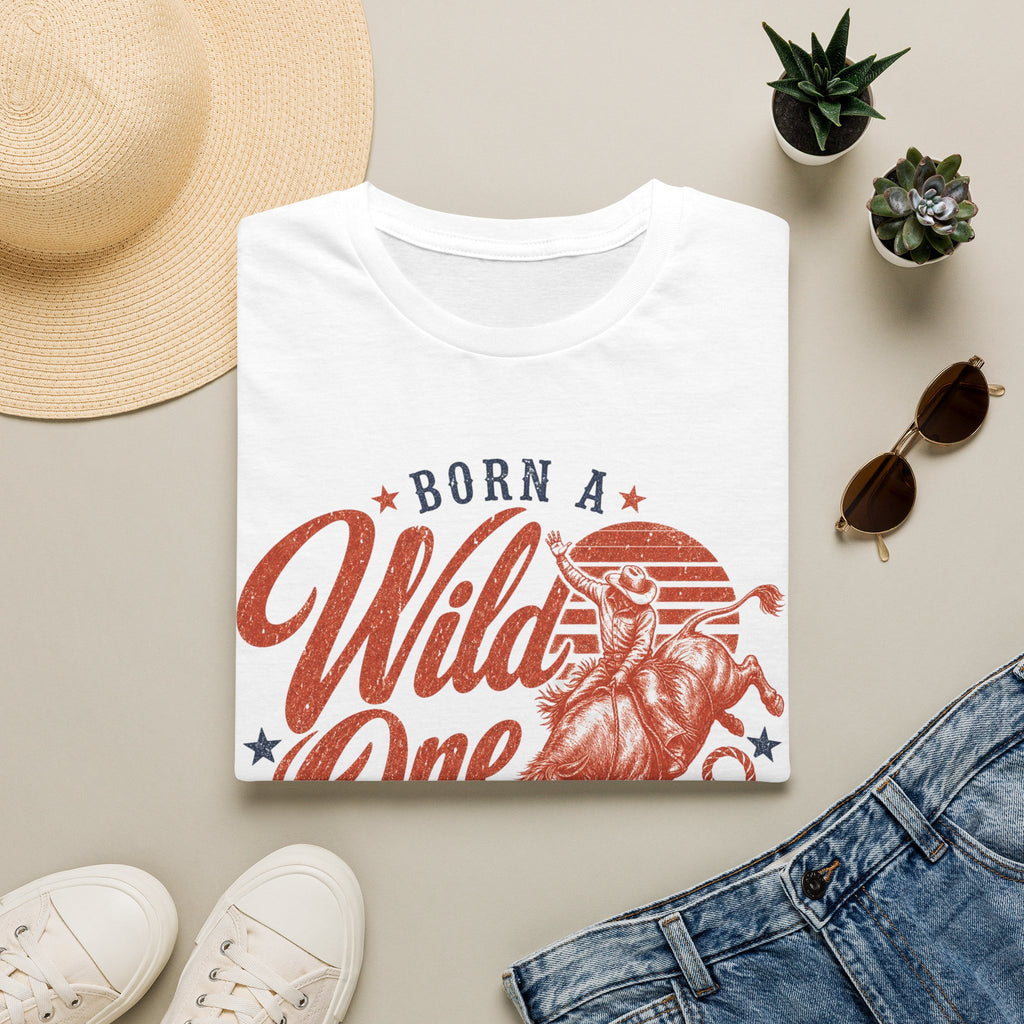 Born a Wild One T‑Shirt — Retro Rodeo Cowboy Graphic Tee