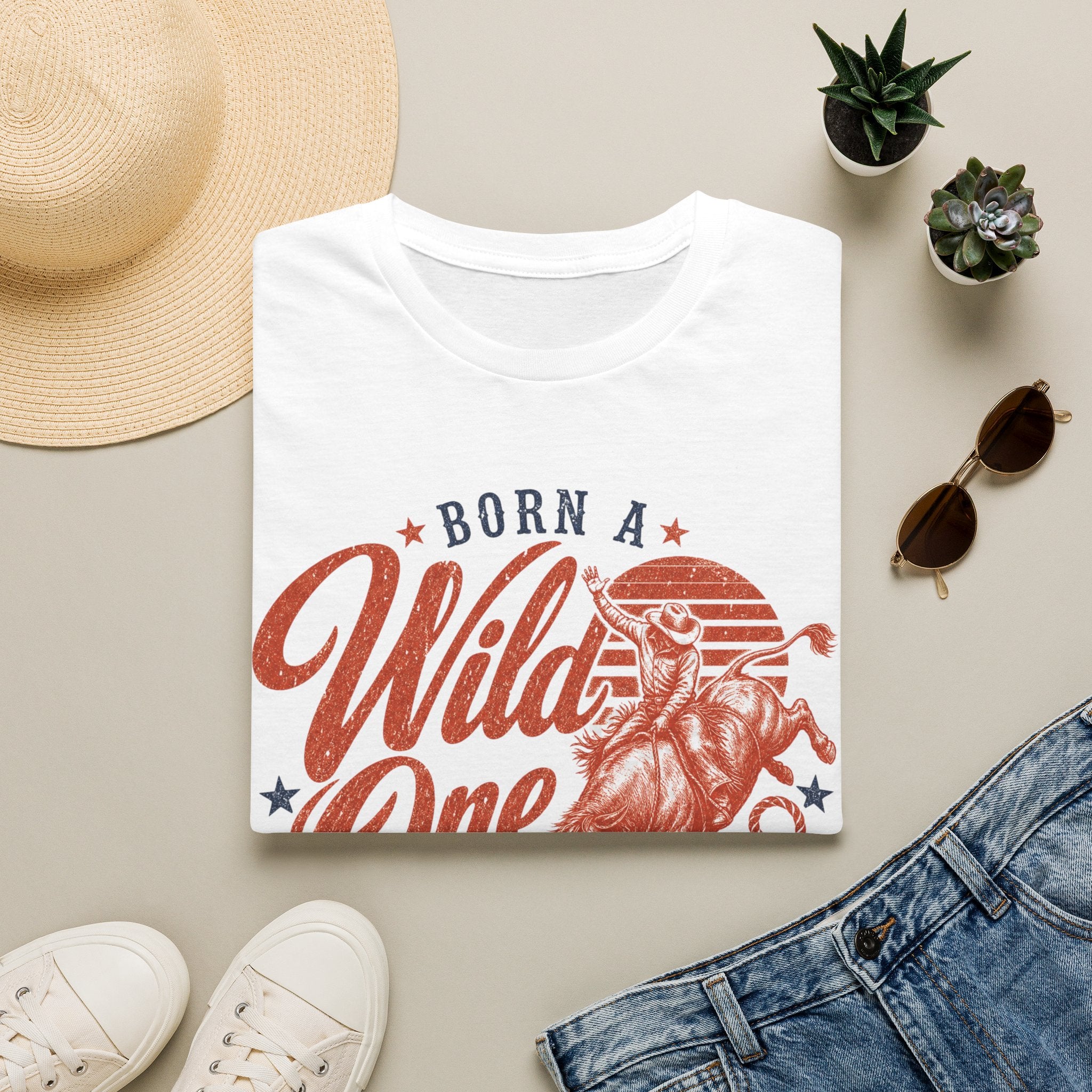 Born a Wild One T‑Shirt — Retro Rodeo Cowboy Graphic Tee