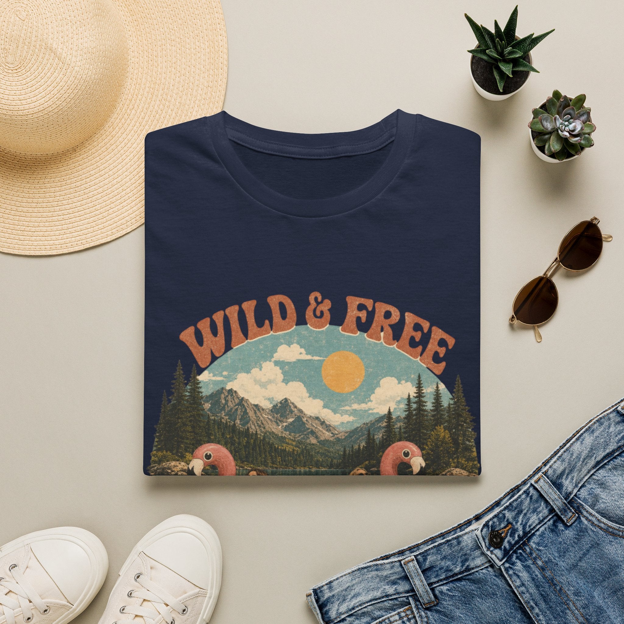 Wild & Free Vintage Nature T-Shirt — Flamingo Mountain Scenic Tee