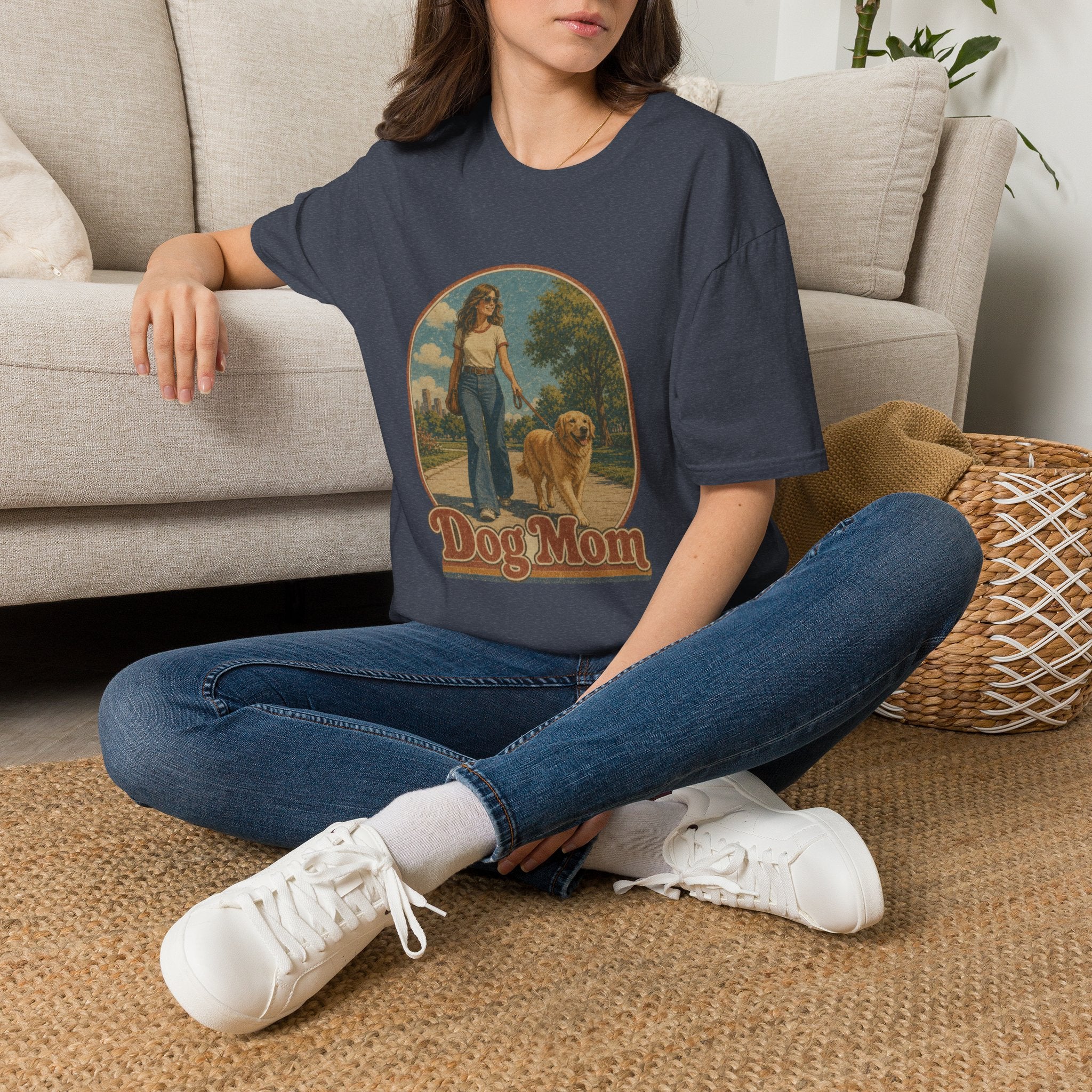 Dog Mom T-Shirt — Retro Woman Walking Dog Vintage Graphic Tee