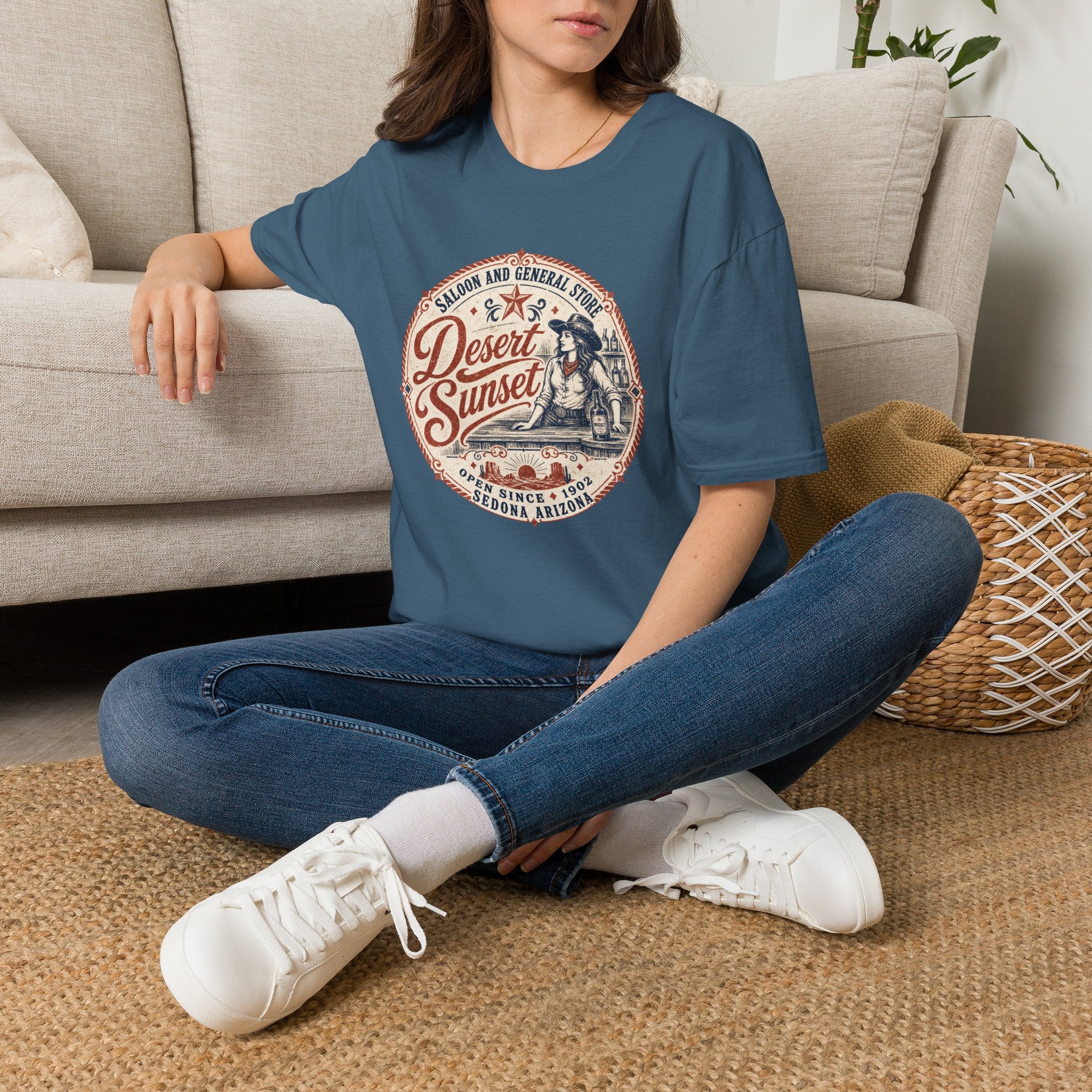 Desert Sunset Saloon T-Shirt — Vintage Western Cowgirl Graphic Tee