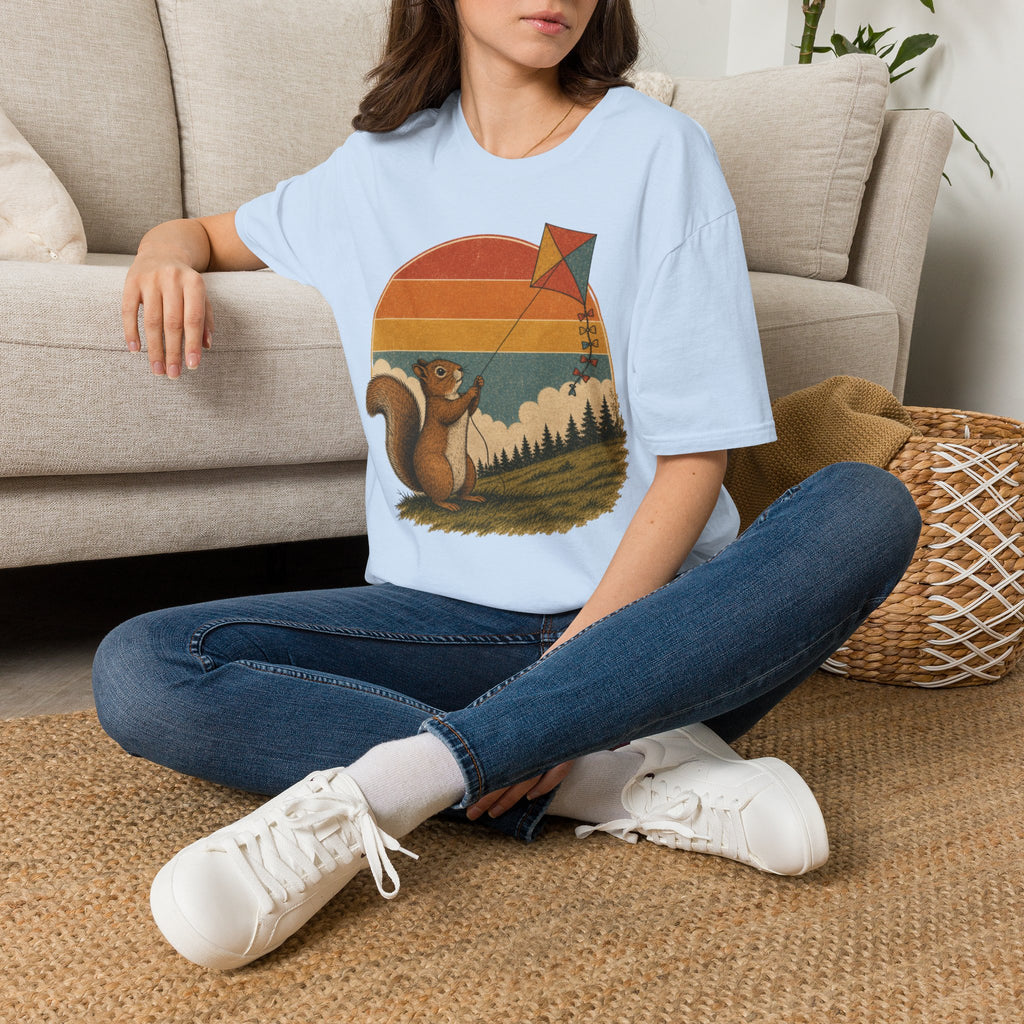 Retro Squirrel Kite T-Shirt — Vintage Sunset Nature Tee