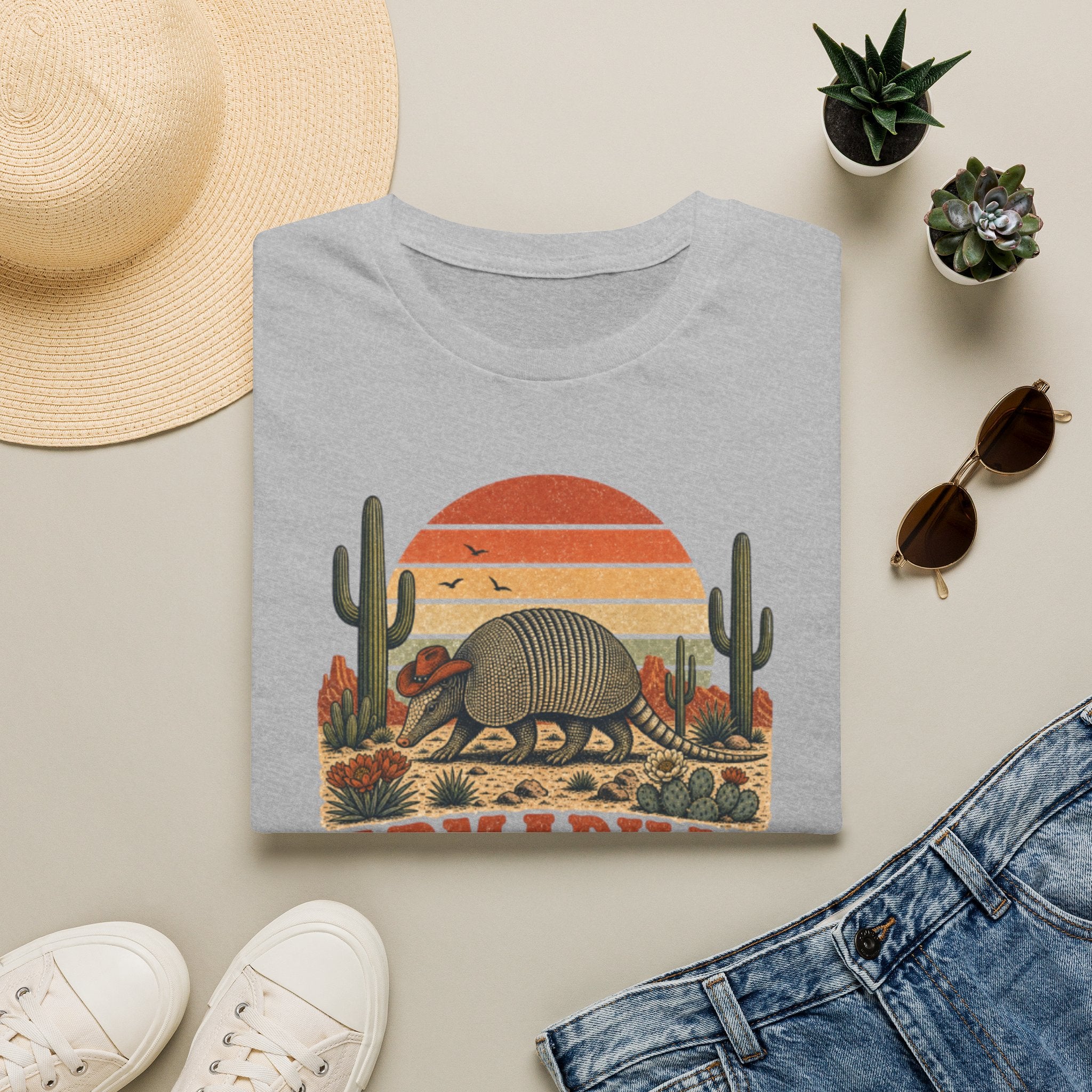 Armadillo Country T-Shirt — Retro Desert Sunset Graphic Shirt