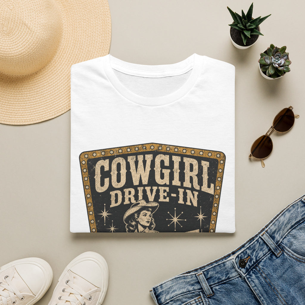 Cowgirl Drive-In Vintage T-Shirt — Retro Western Graphic Tee ("Cowgirl Drive-In Open Since 1955")