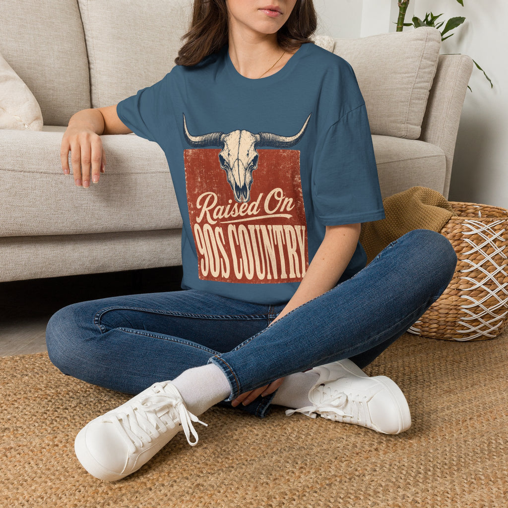 Raised On SOS Country T‑Shirt — Vintage Steer Skull Western Tee