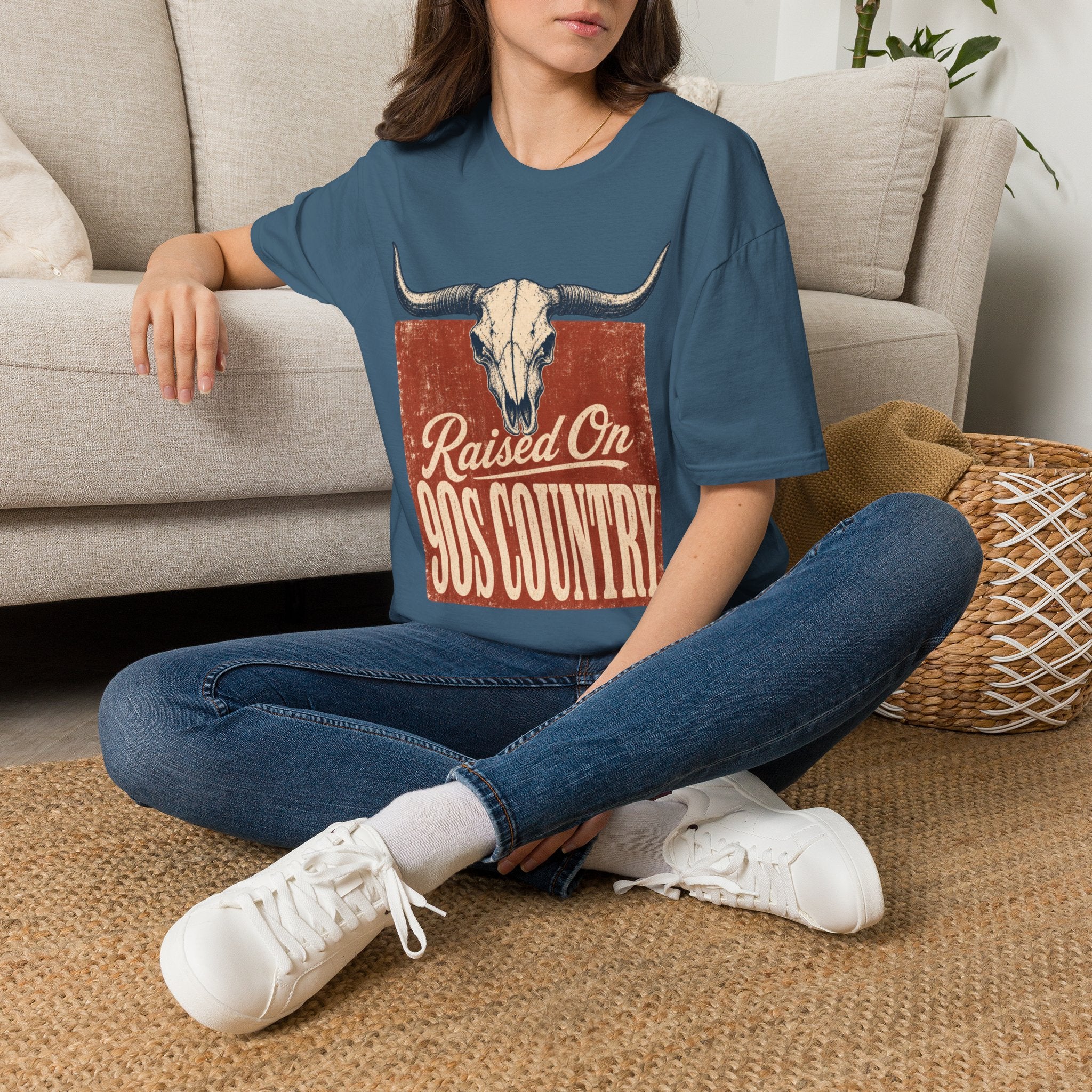 Raised On SOS Country T‑Shirt — Vintage Steer Skull Western Tee