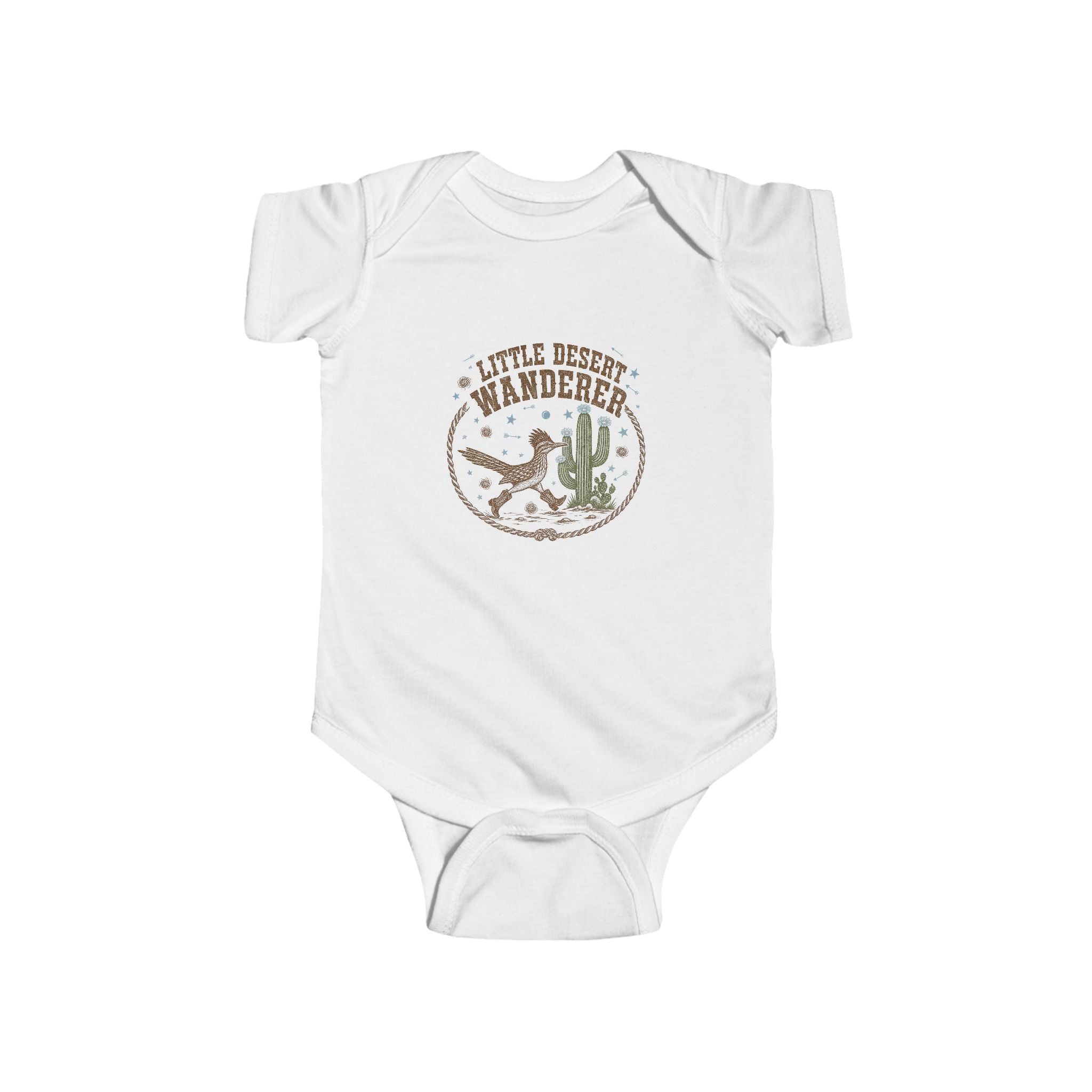 Infant Bodysuit – “Little Desert Wanderer” Front & “Follow Me To The Milk Bar” Back Baby Onesie (Cute Western Nursery Gift)