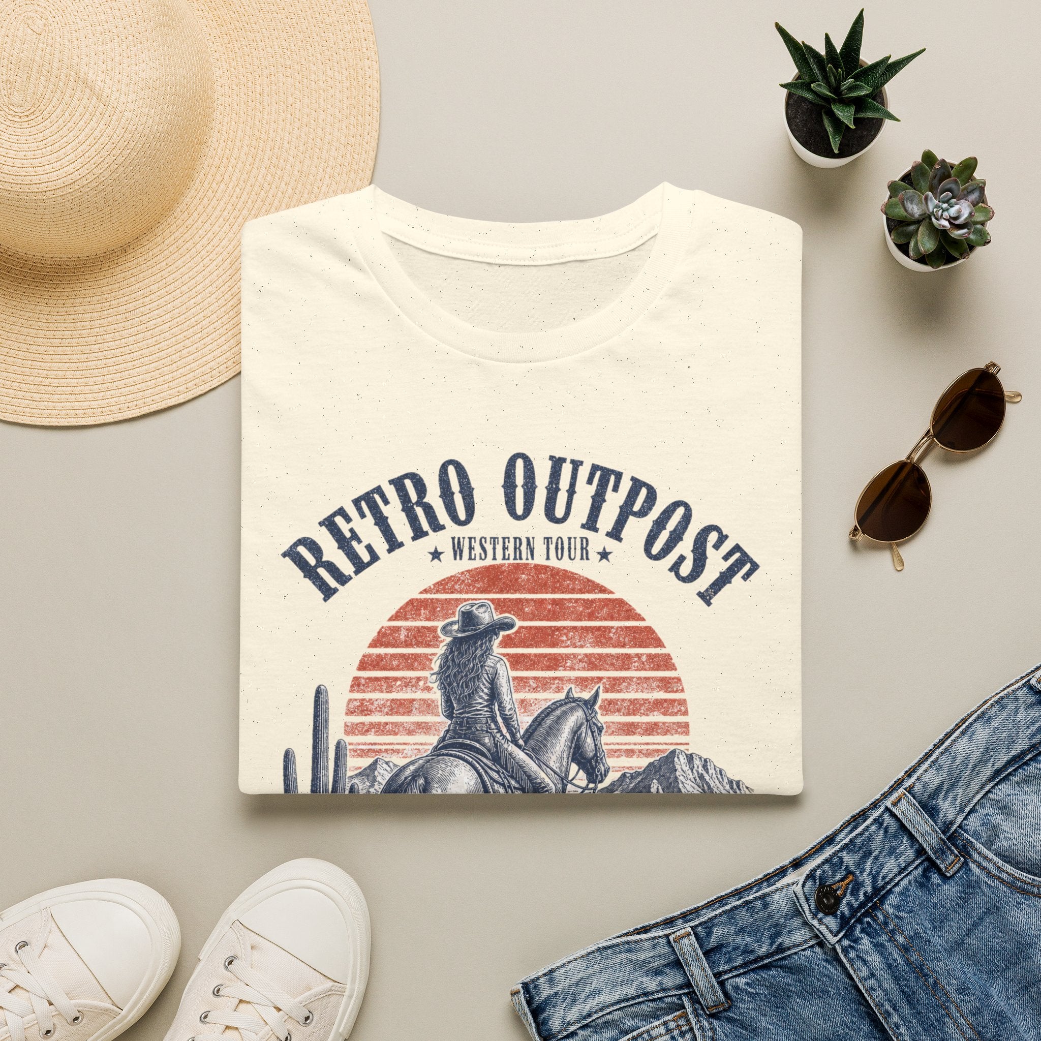 Retro Outpost Western T-Shirt — Cowboy Desert Sunset Graphic
