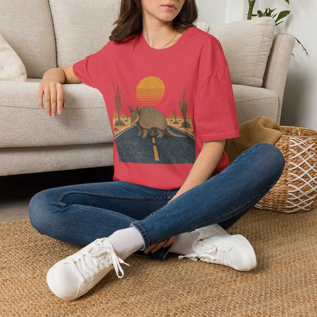 Armadillo Desert Sunset T-Shirt — Retro Cactus Road Wildlife Tee