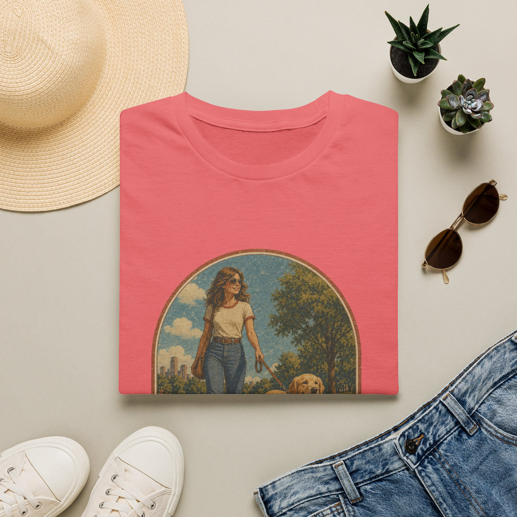 Dog Mom T-Shirt — Retro Woman Walking Dog Vintage Graphic Tee