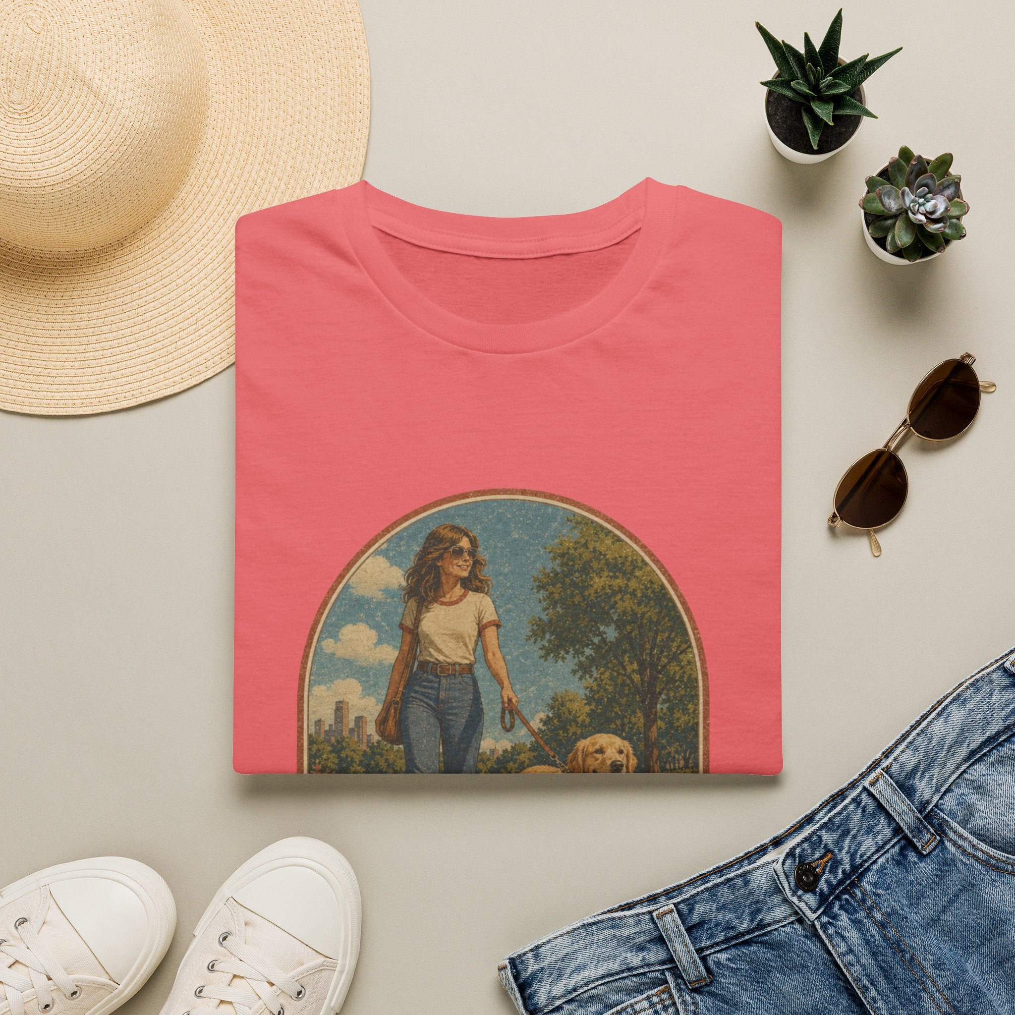 Dog Mom T-Shirt — Retro Woman Walking Dog Vintage Graphic Tee