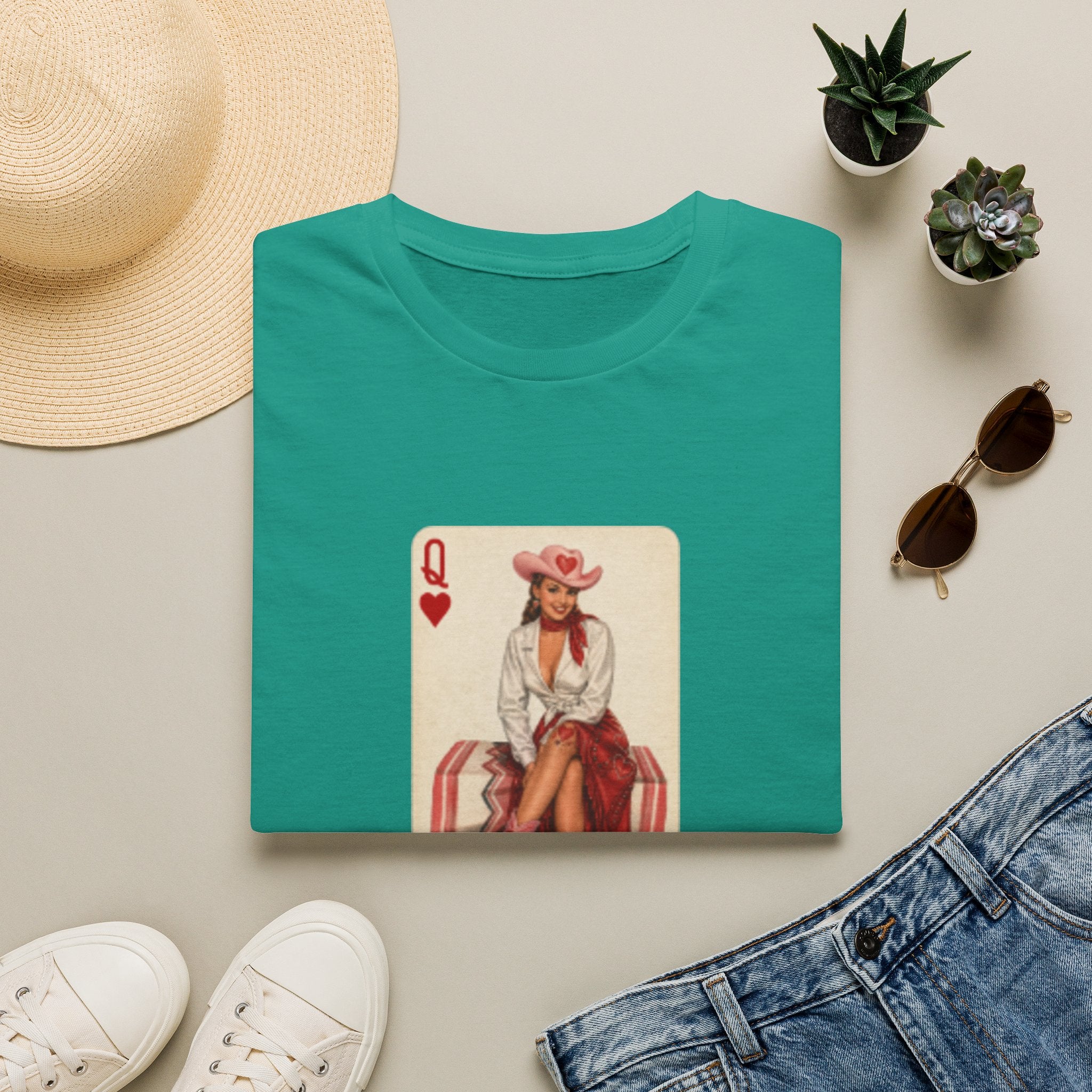 Queen of Hearts Cowboy T‑Shirt — Vintage Playing Card Western Graphic Tee