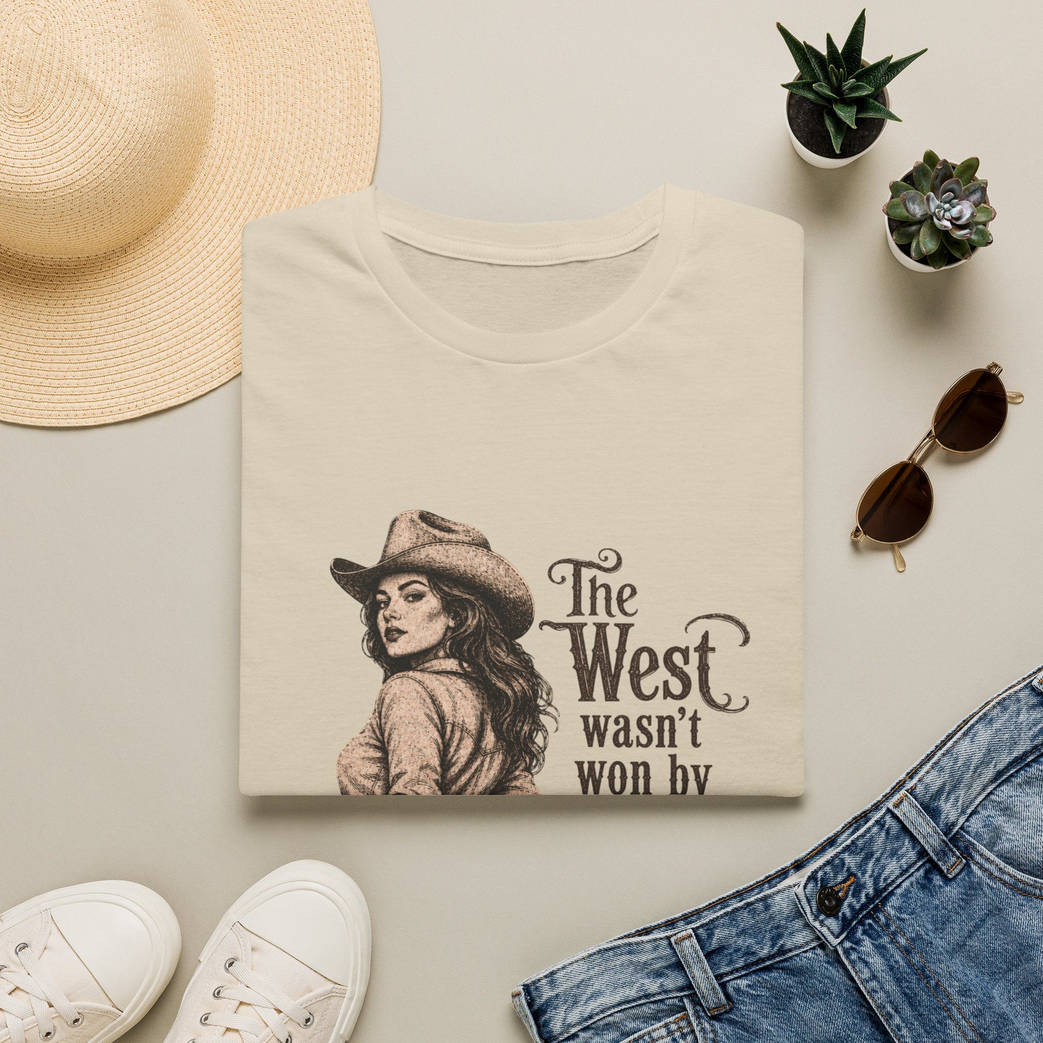 T‑Shirt — “The West Wasn’t Won by Women Who Asked Permission” Vintage Cowgirl Graphic