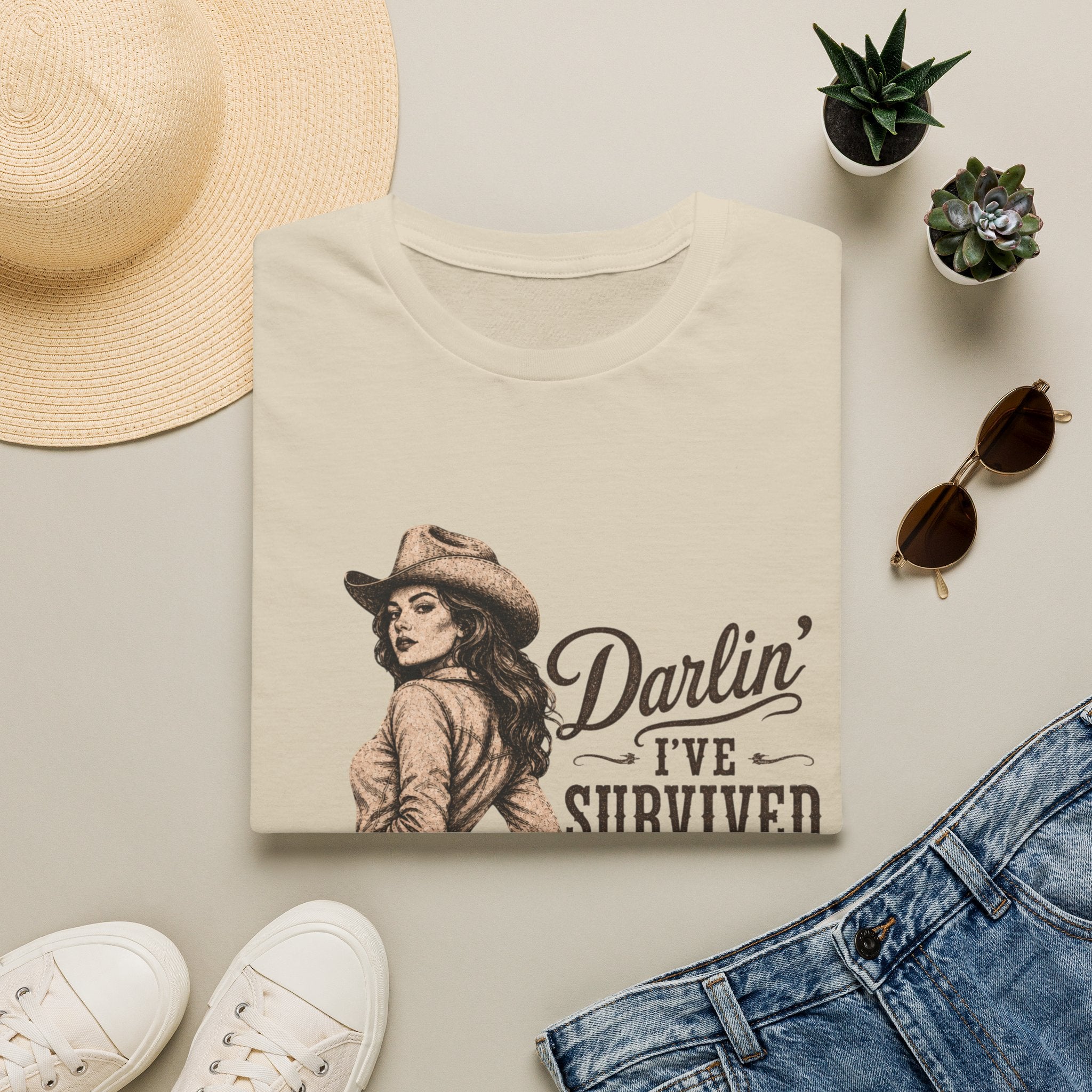 Cowgirl T‑Shirt — "Darlin' I've Survived Worse Than This" Vintage Western Tee
