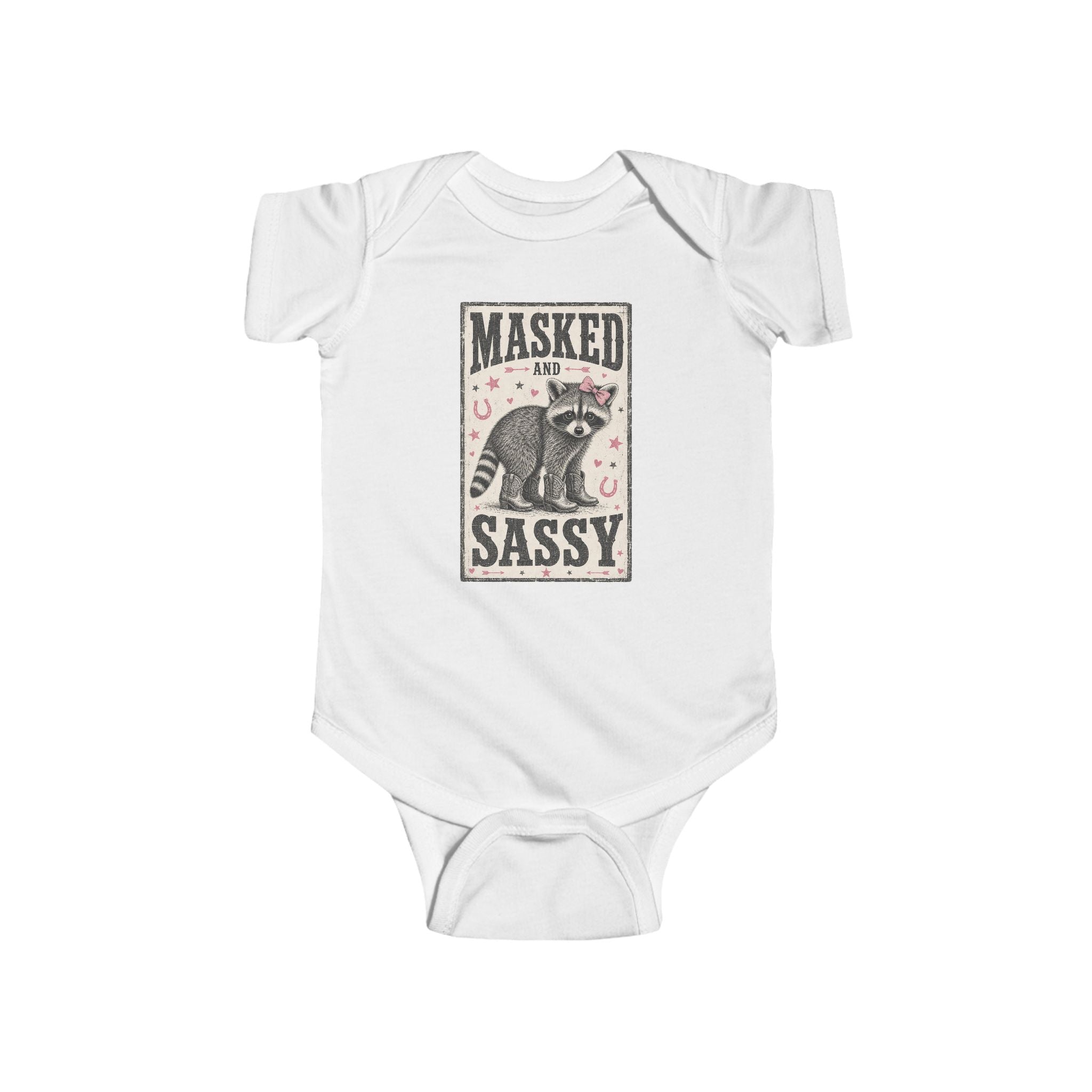Infant Bodysuit — "Masked Not Sassy" Raccoon Baby Onesie, Cute Woodland Animal Gift