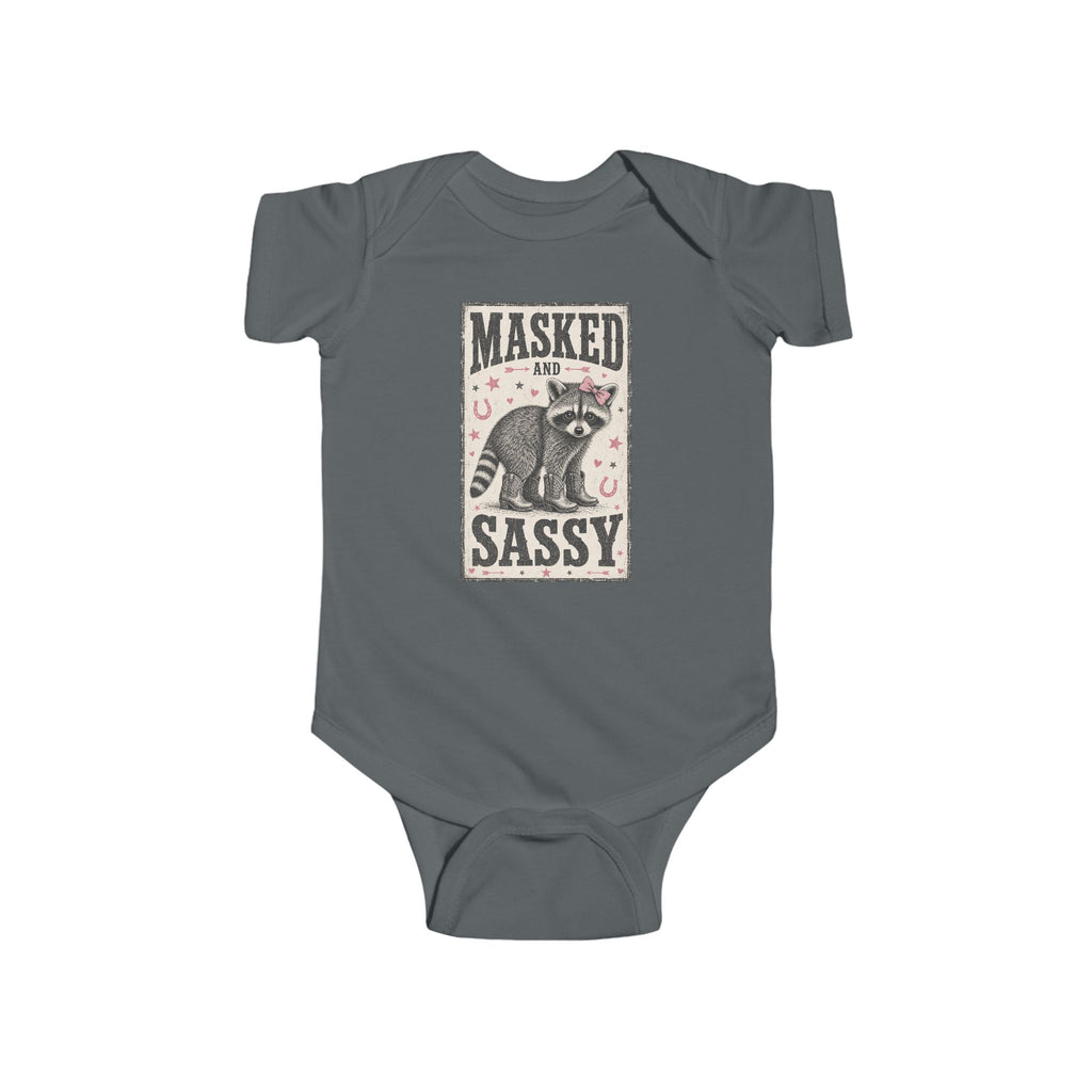 Infant Bodysuit — "Masked Not Sassy" Raccoon Baby Onesie, Cute Woodland Animal Gift