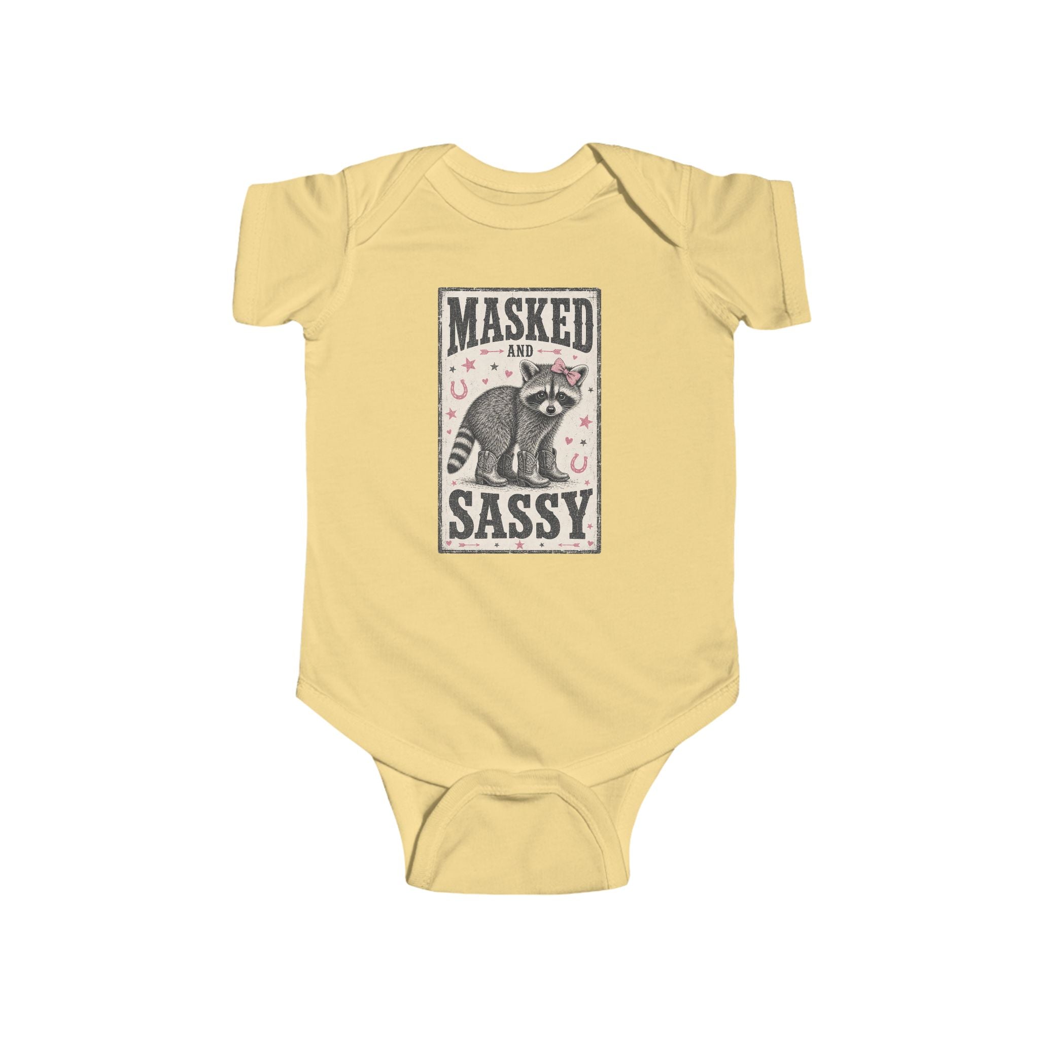 Infant Bodysuit — "Masked Not Sassy" Raccoon Baby Onesie, Cute Woodland Animal Gift