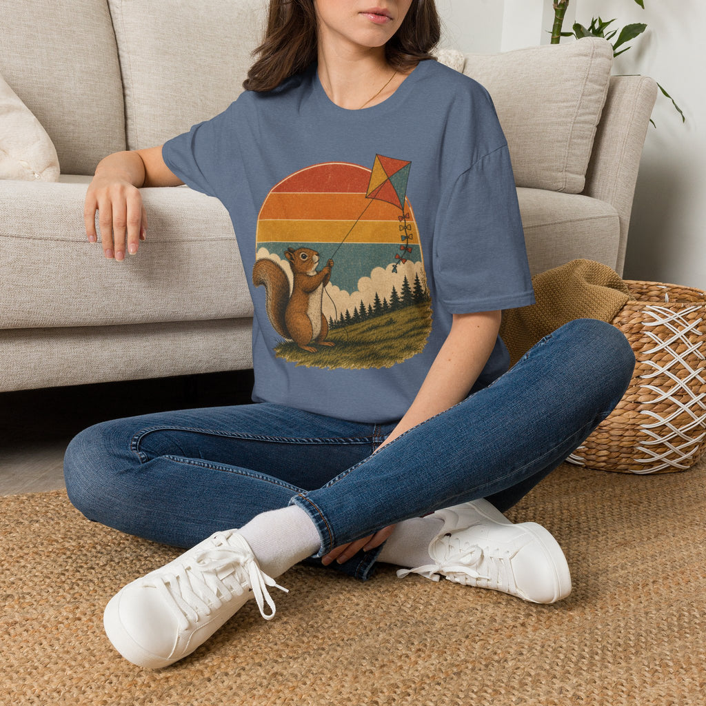Retro Squirrel Kite T-Shirt — Vintage Sunset Nature Tee