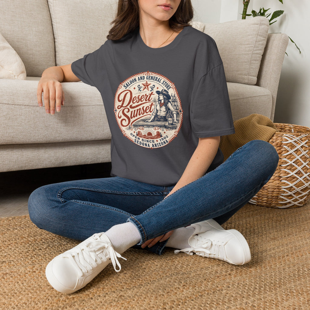 Desert Sunset Saloon T-Shirt — Vintage Western Cowgirl Graphic Tee