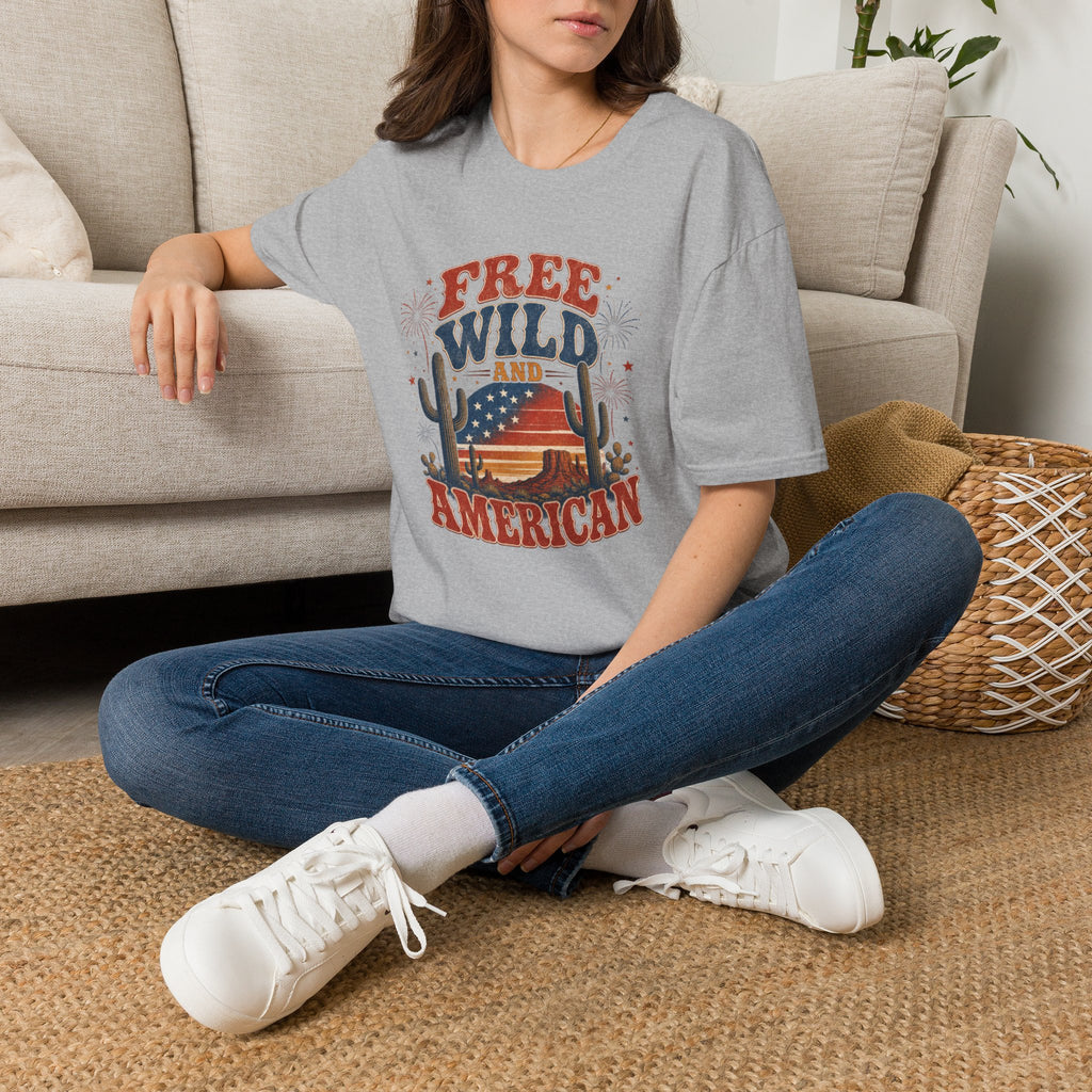 T-Shirt — "Free, Wild and American" Patriotic Western Graphic Tee
