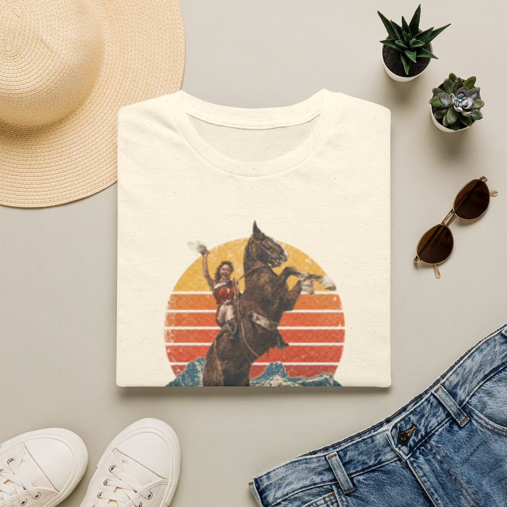 Retro Cowboy Rodeo T-Shirt — Rearing Horse & Rider Graphic