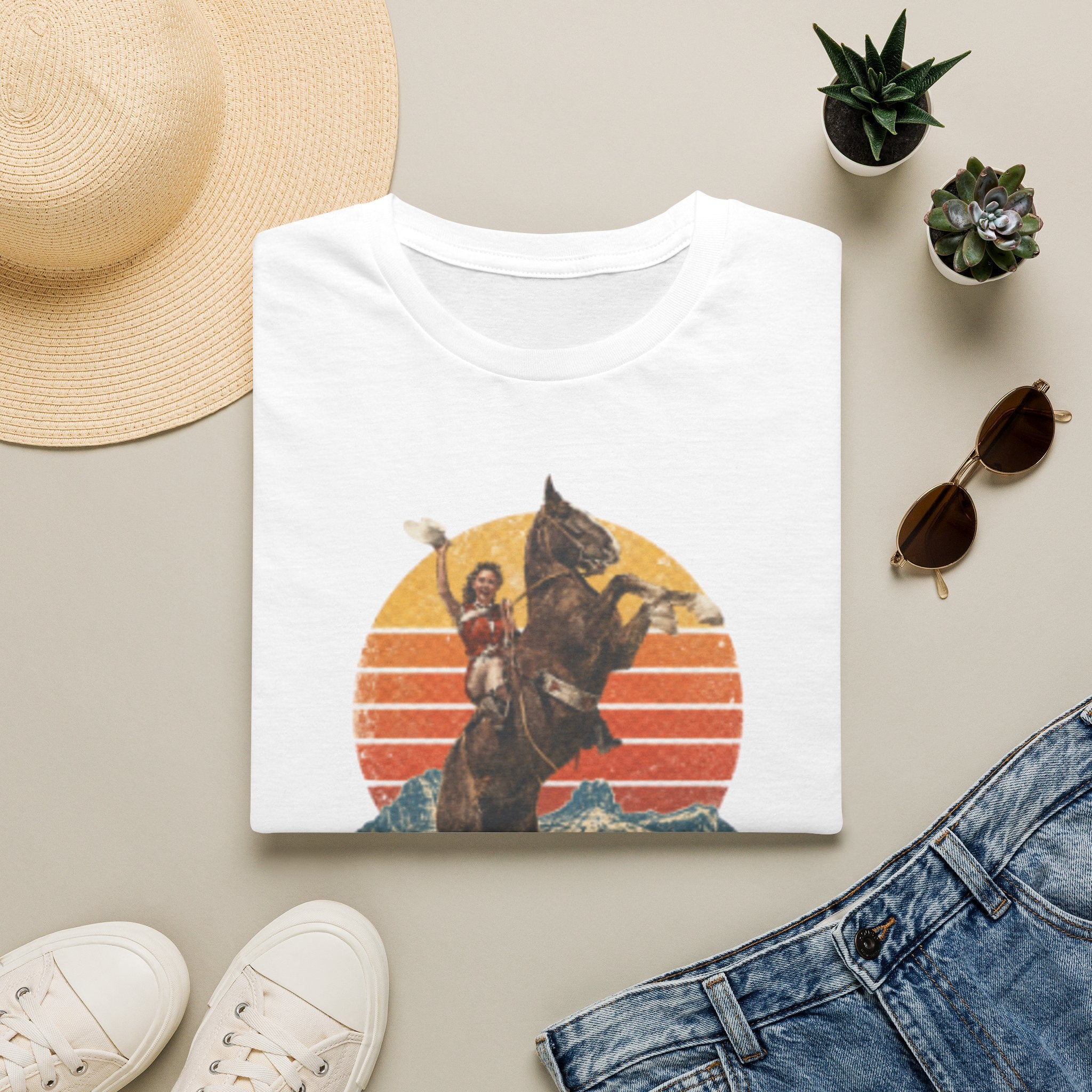 Retro Cowboy Rodeo T-Shirt — Rearing Horse & Rider Graphic