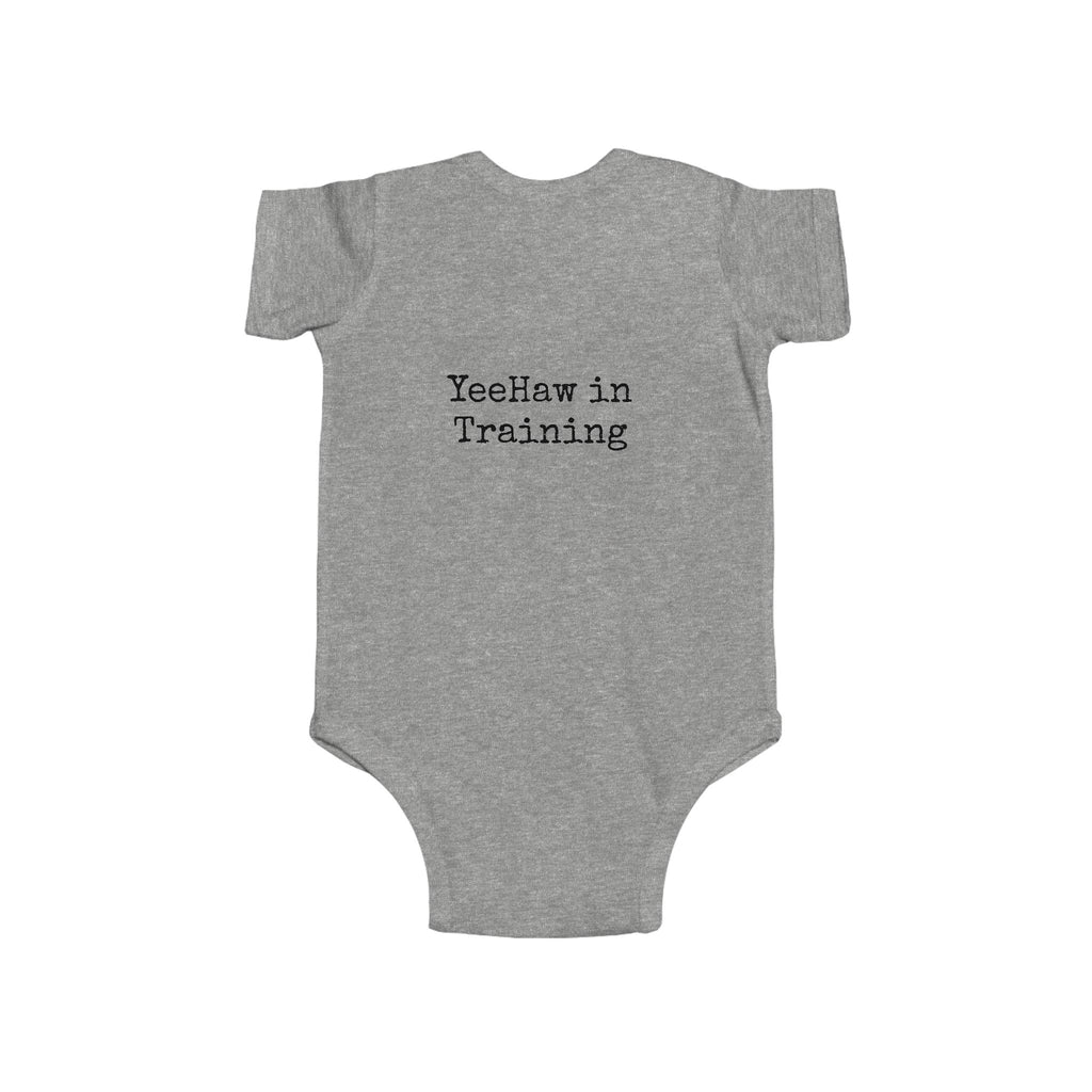 Infant Bodysuit – 'YeeHaw in Training' Western Baby Romper with Highland Heifer Graphic