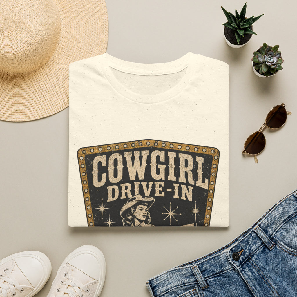 Cowgirl Drive-In Vintage T-Shirt — Retro Western Graphic Tee ("Cowgirl Drive-In Open Since 1955")