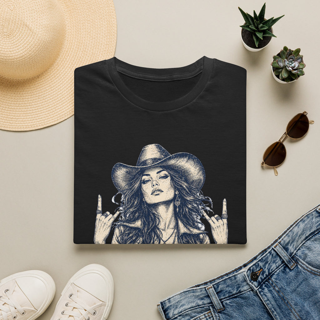 Cowgirl Rock Graphic Tee — Retro Rebel Woman Illustration