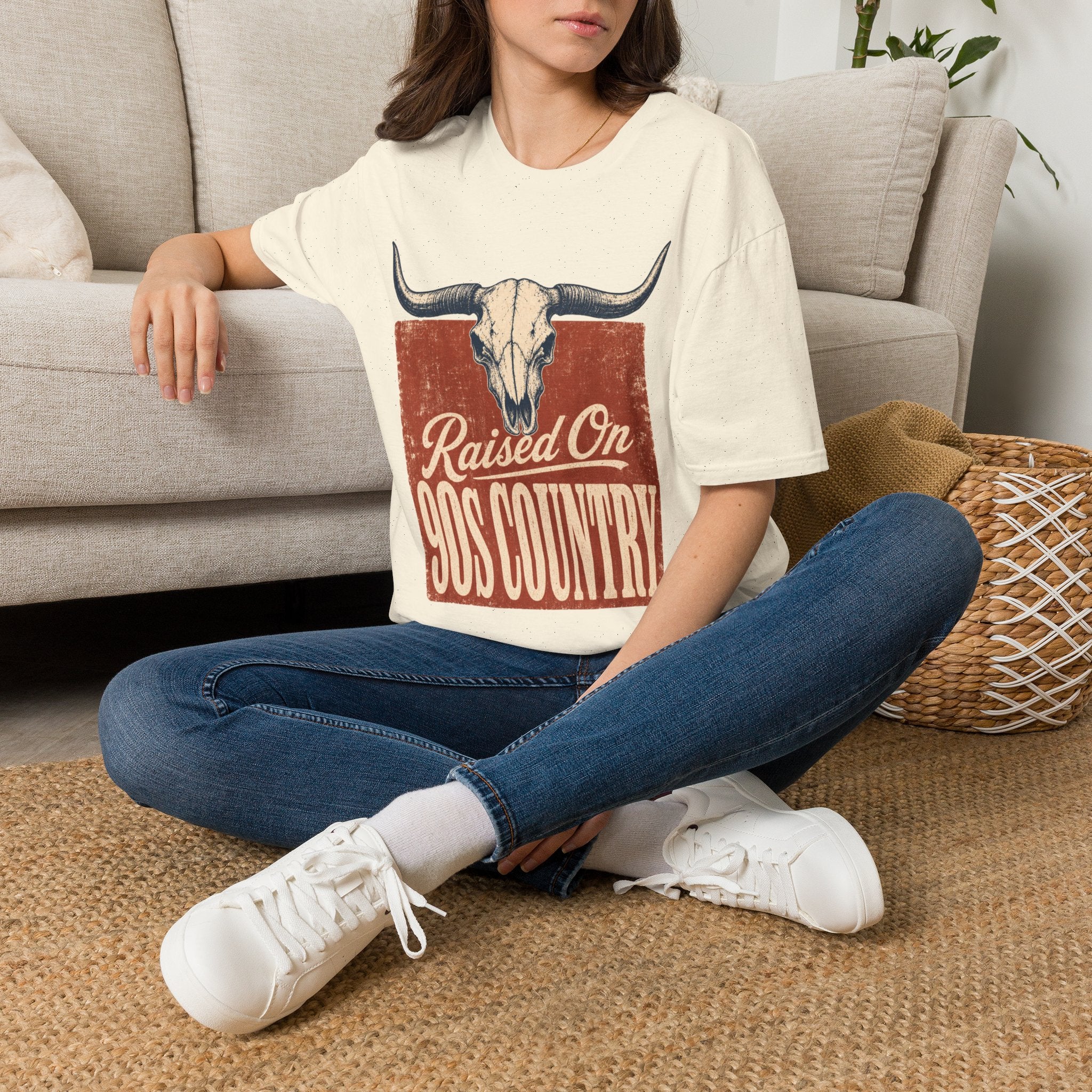 Raised On SOS Country T‑Shirt — Vintage Steer Skull Western Tee