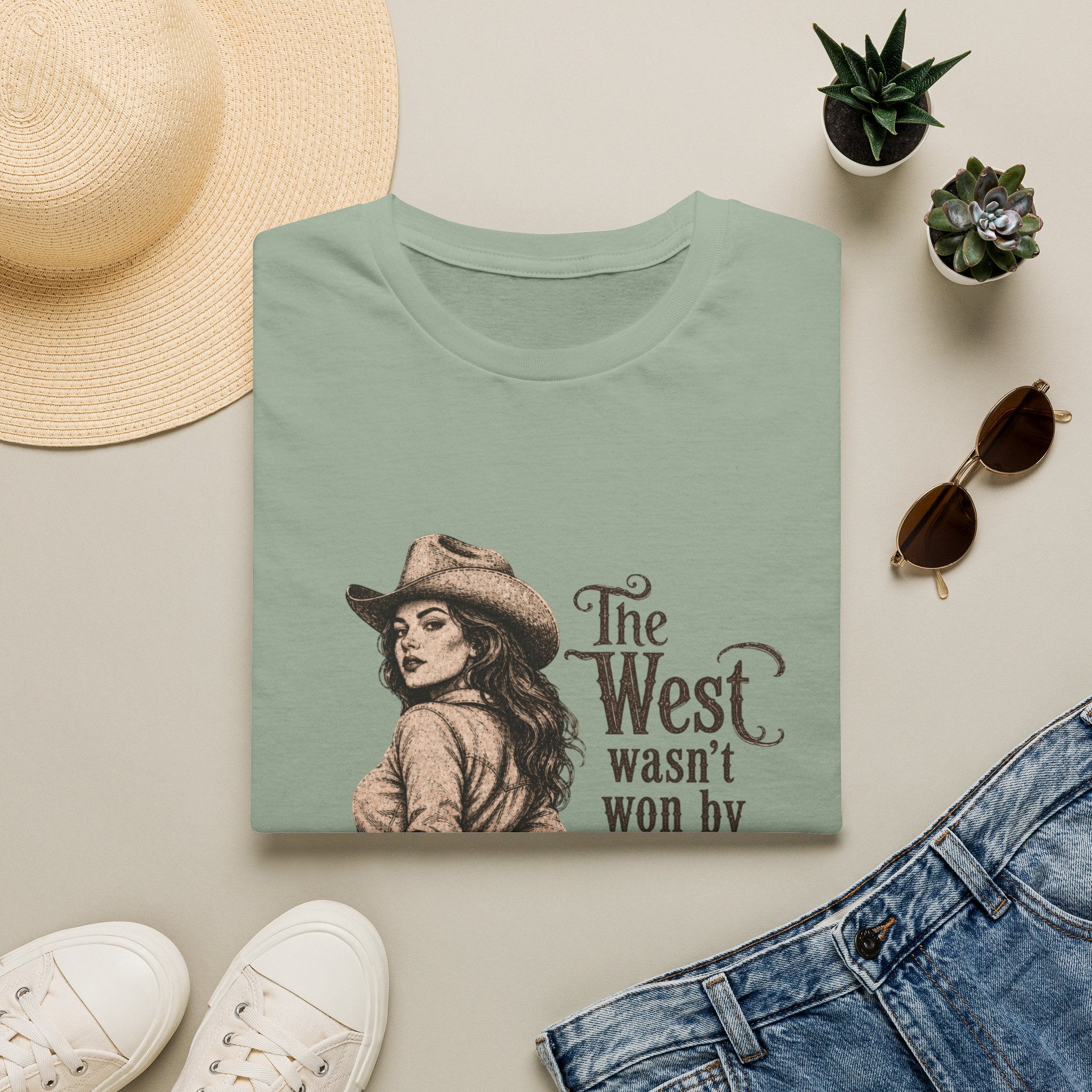 T‑Shirt — “The West Wasn’t Won by Women Who Asked Permission” Vintage Cowgirl Graphic